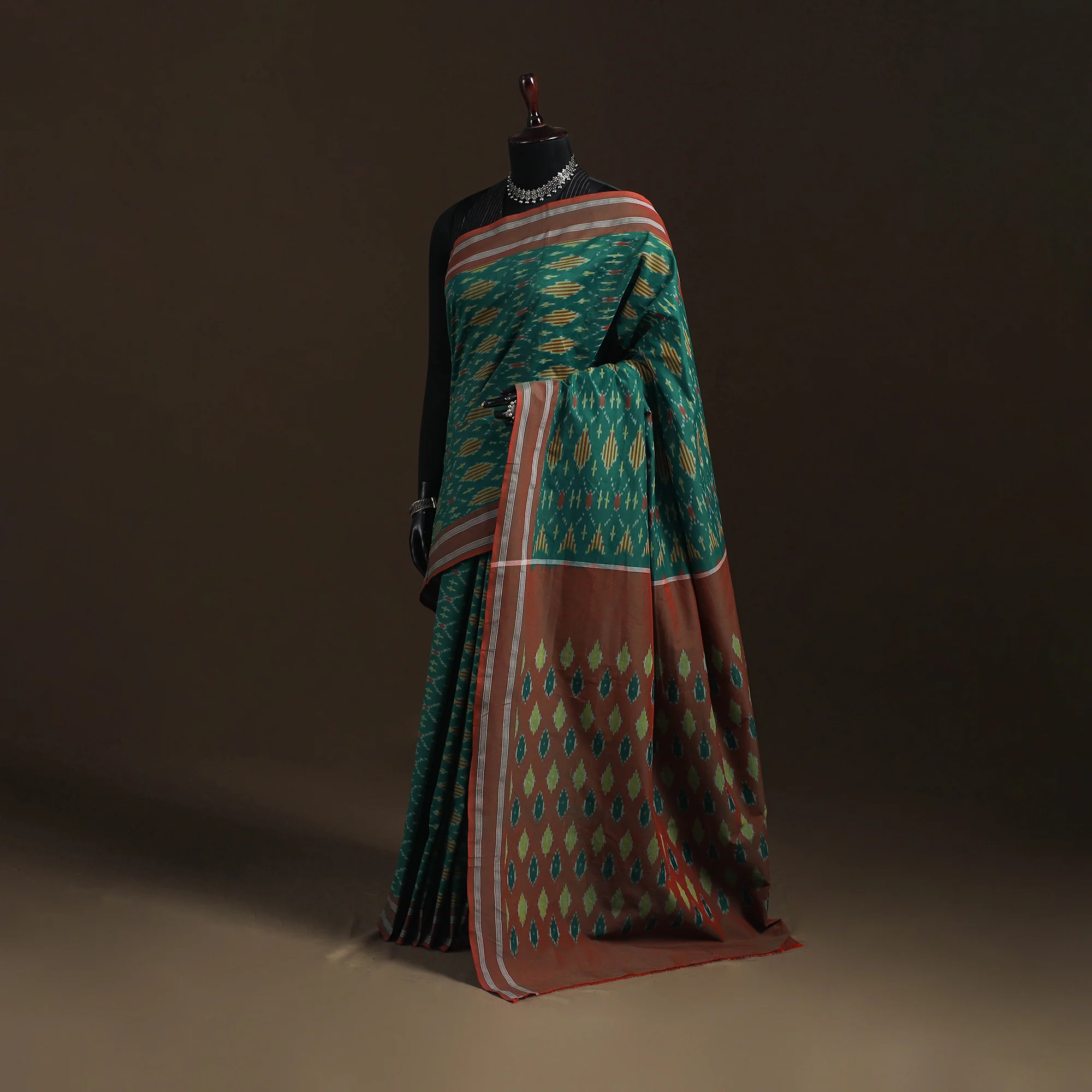 Green - Pochampally Ikat Weave Mercerised Cotton Saree 03