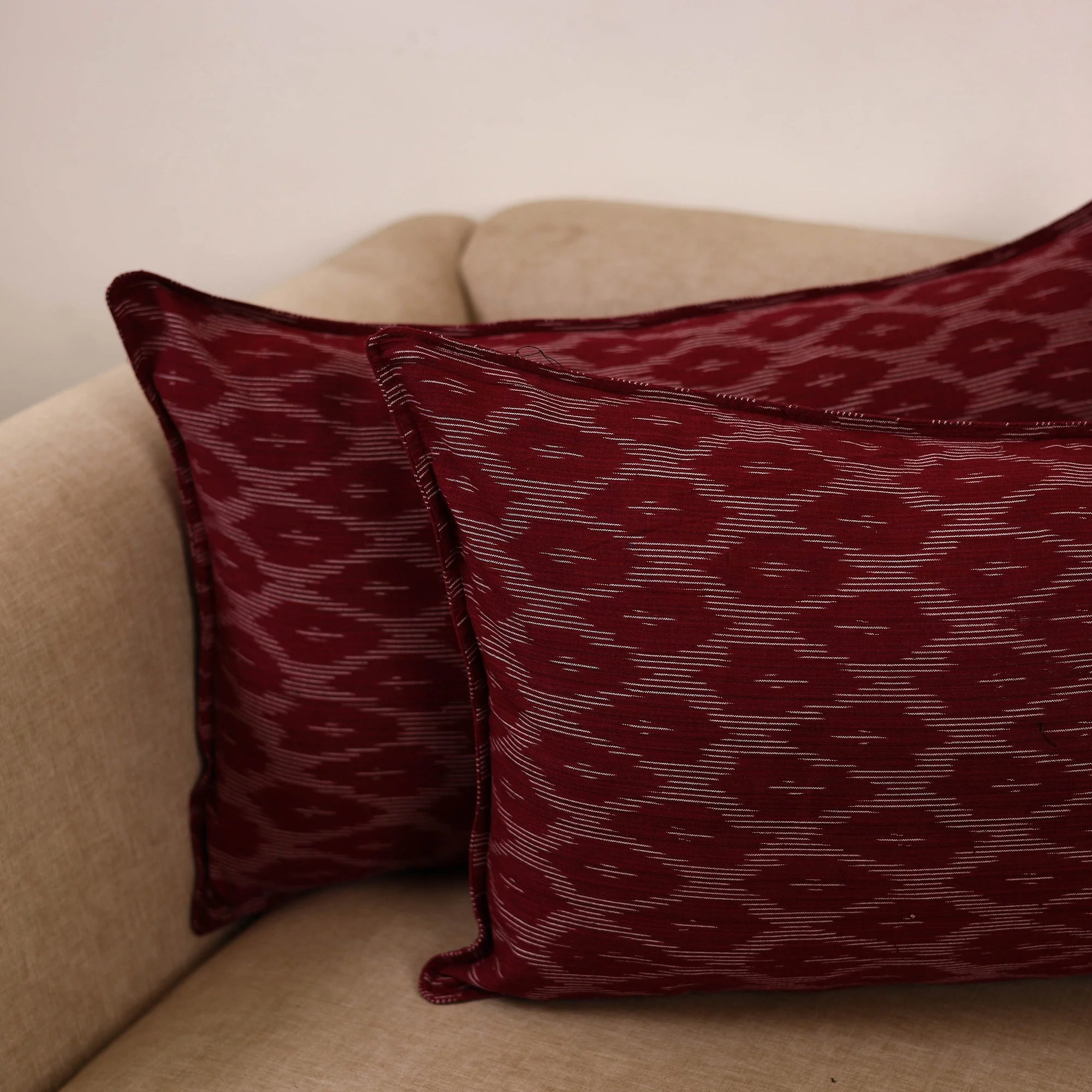 Maroon - Pochampally Ikat Weave Pillow Covers (Set of 2) 36 - Image 2