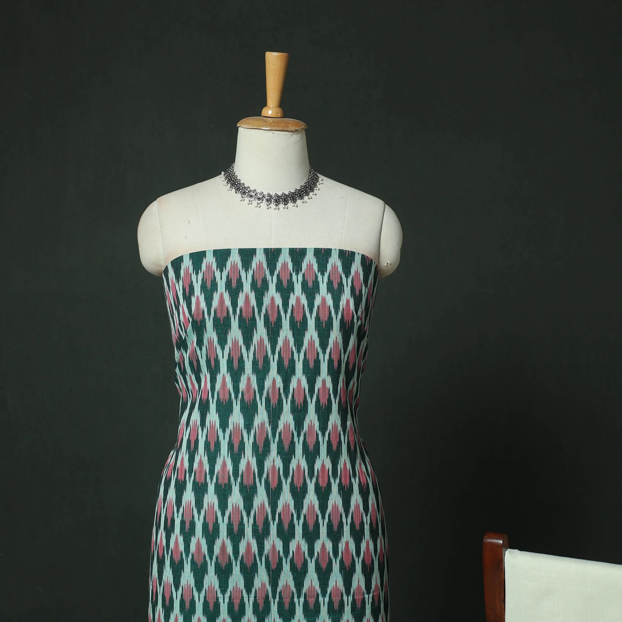 Pochampally Ikat Woven Cotton 3pc Unstitched Dress Material Suit Set 17 - Image 3