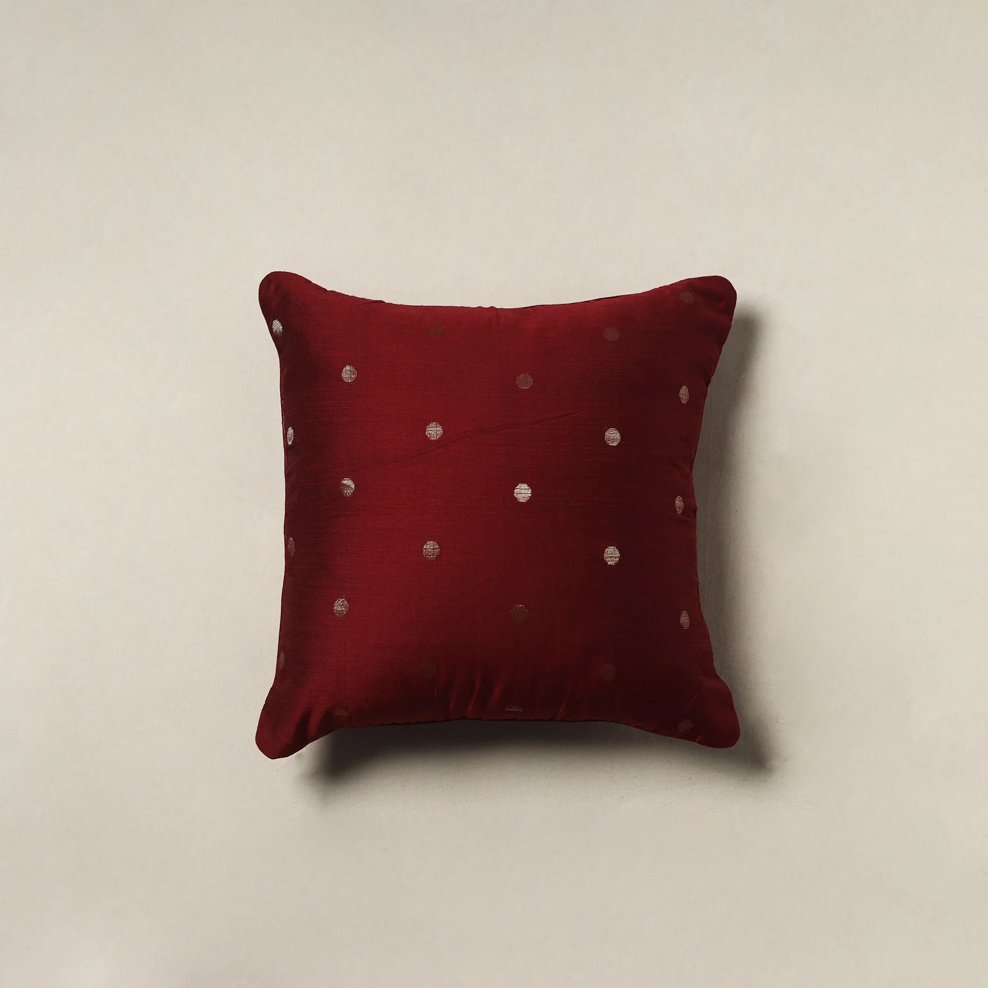 Polka Dot Zari Buti Plain Cushion Cover (16 x 16 in) 12
