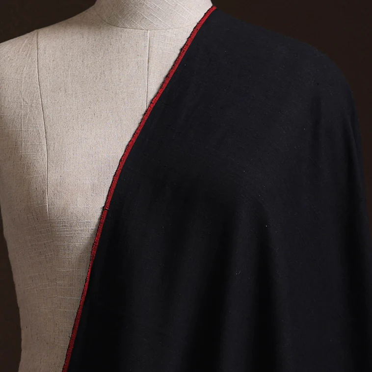 Black - Prewashed Fine Cotton Handloom Plain Fabric 12 - Image 2