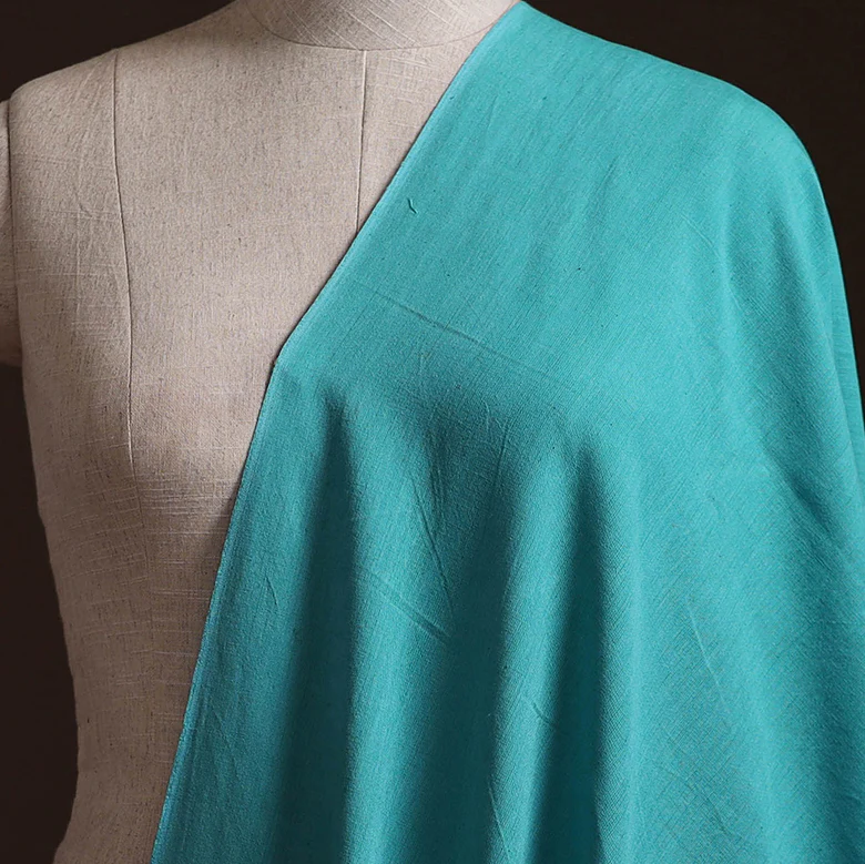Blue - Prewashed Fine Cotton Handloom Plain Fabric 31 - Image 2