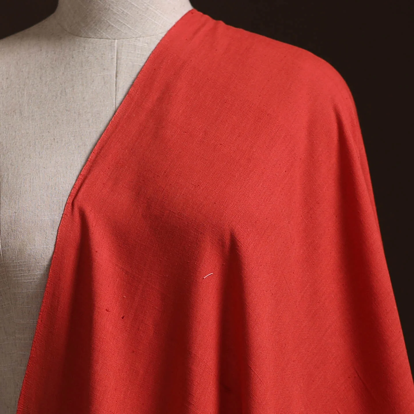 Red - Prewashed Fine Cotton Handloom Plain Fabric 41 - Image 2
