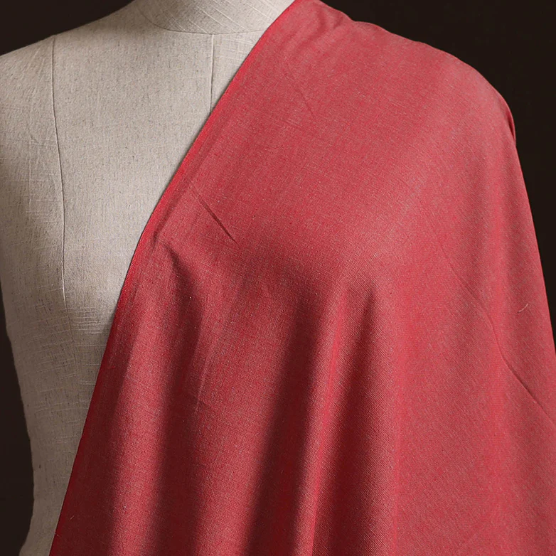 Red - Prewashed Fine Cotton Handloom Plain Fabric 50 - Image 3