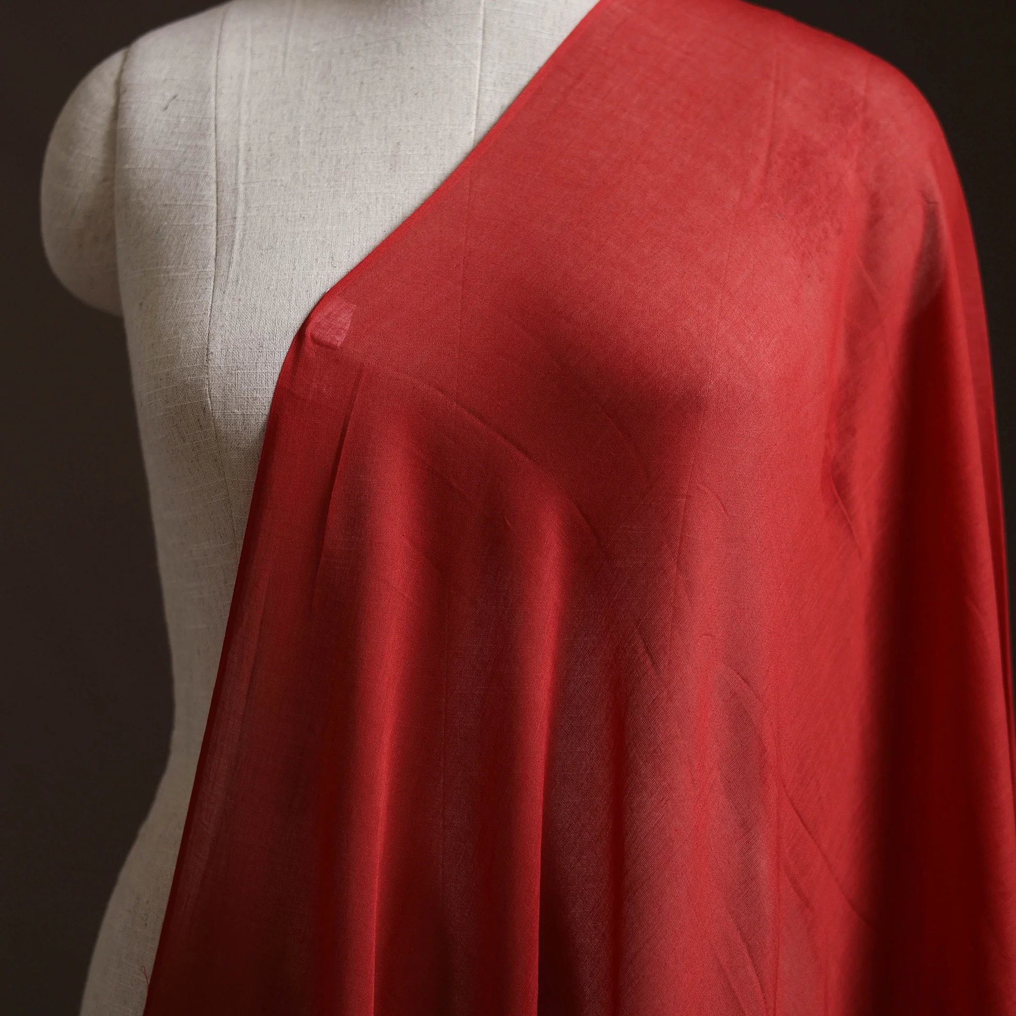 Red - Prewashed Mul Cotton Plain Fabric 38 - Image 2