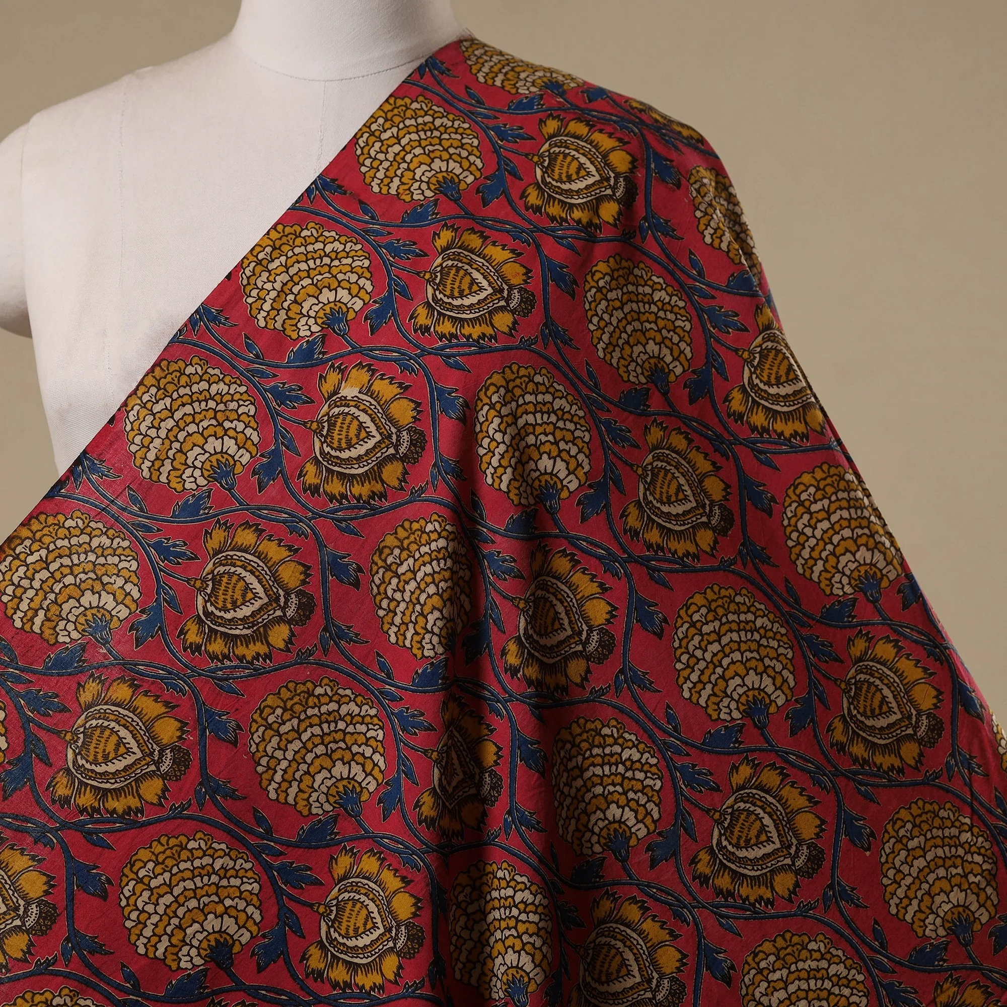 Red - Printed Cotton Kalamkari Fabric 01 - Image 2