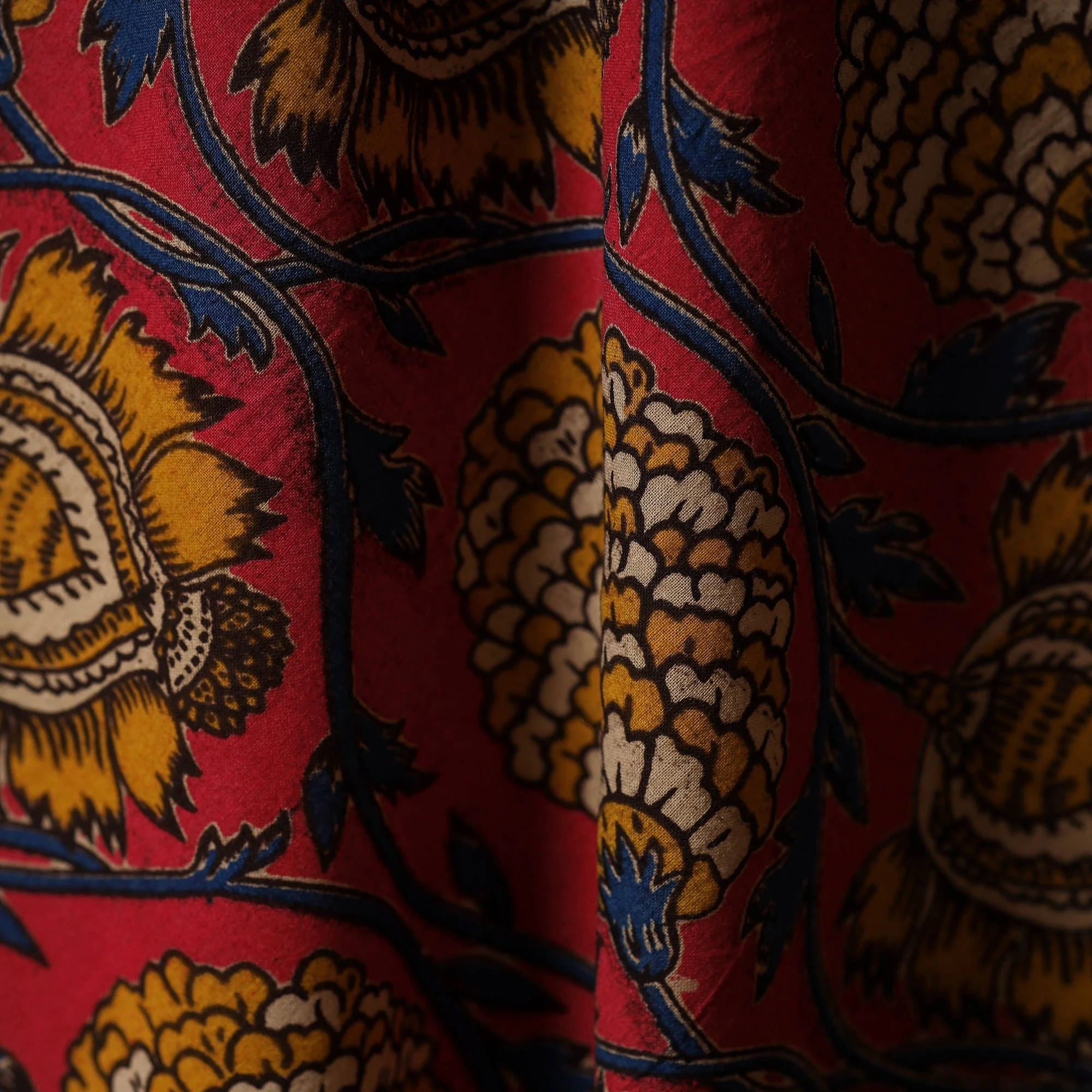 Red - Printed Cotton Kalamkari Fabric 01 - Image 3