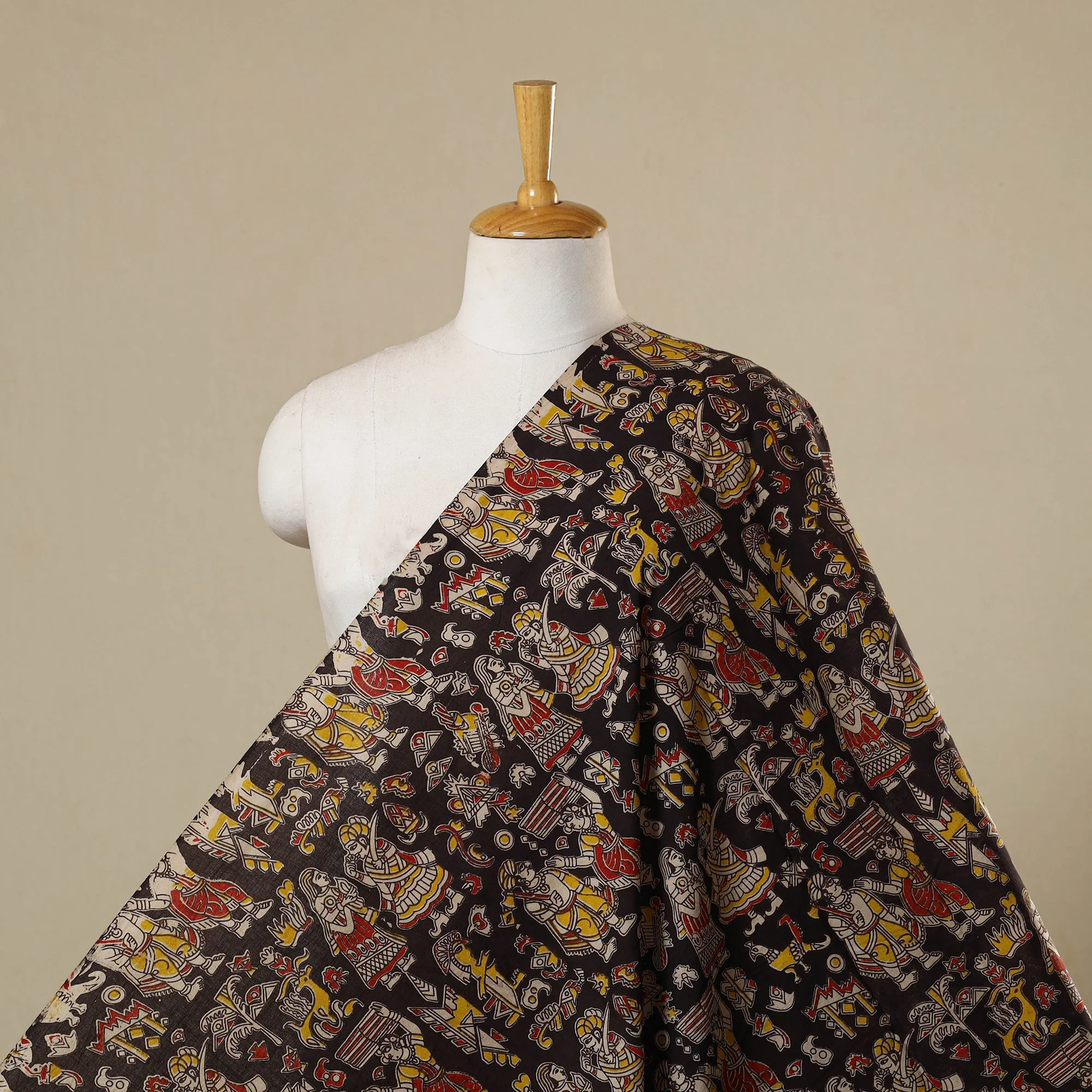 Black - Printed Cotton Kalamkari Fabric 01