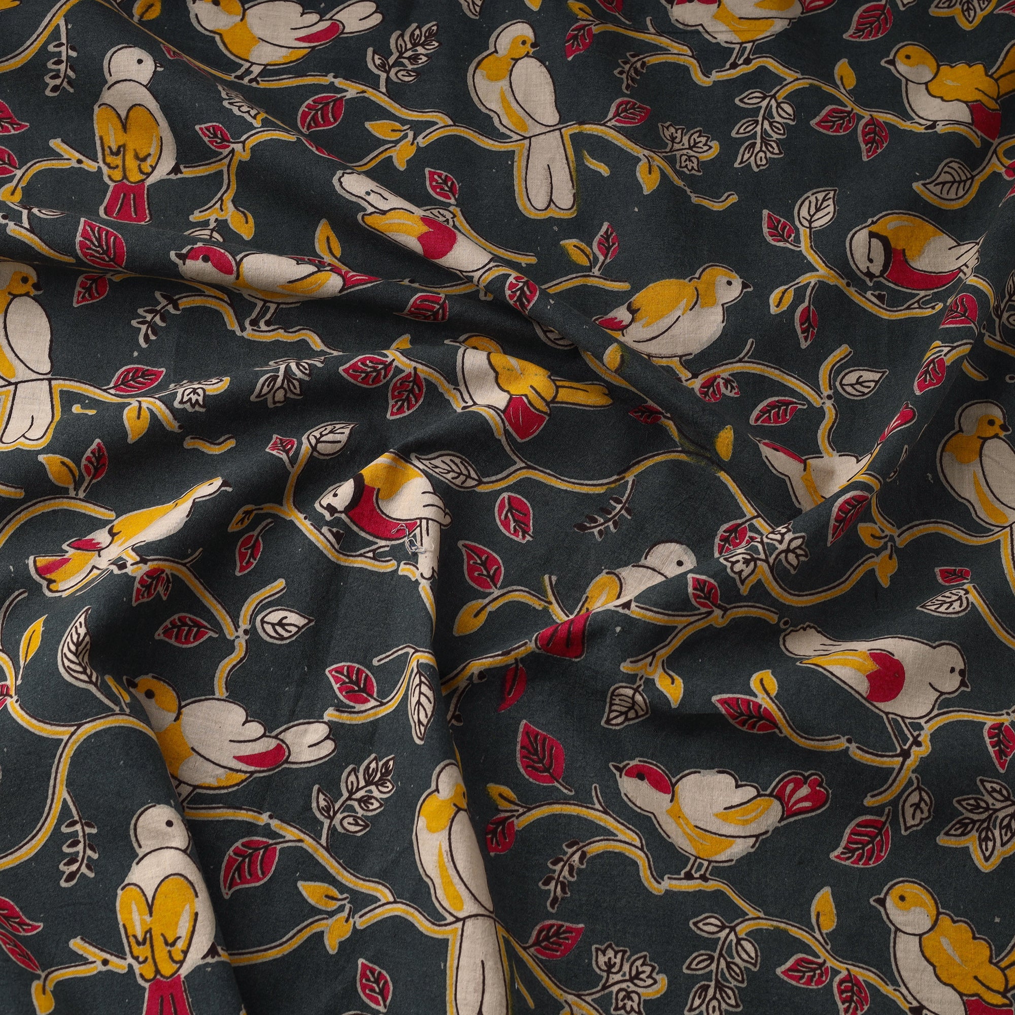 Grey - Printed Cotton Kalamkari Fabric 02 - Image 3