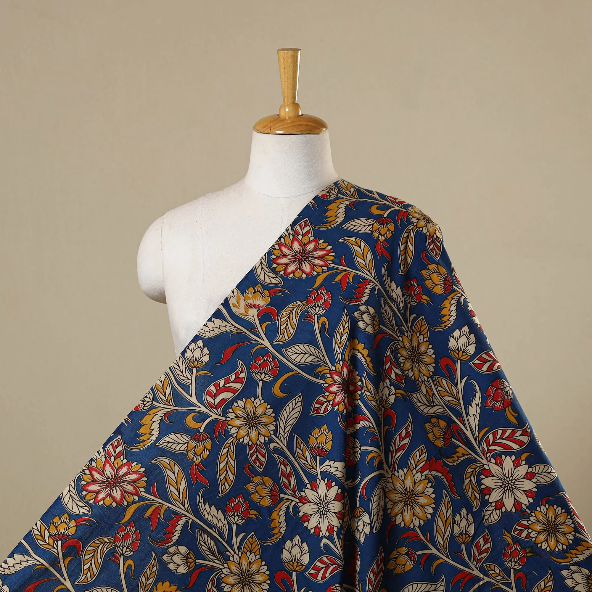 Blue - Printed Cotton Kalamkari Fabric 06
