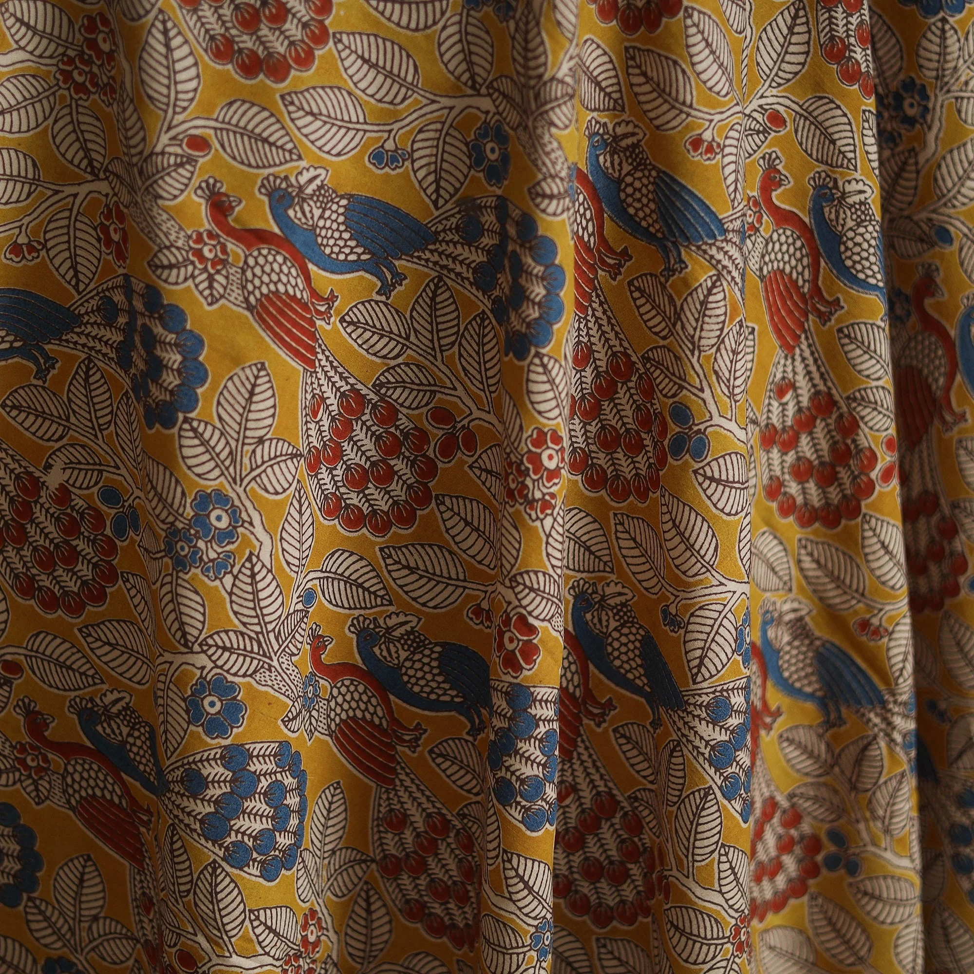 Yellow - Printed Cotton Kalamkari Fabric 12 - Image 3
