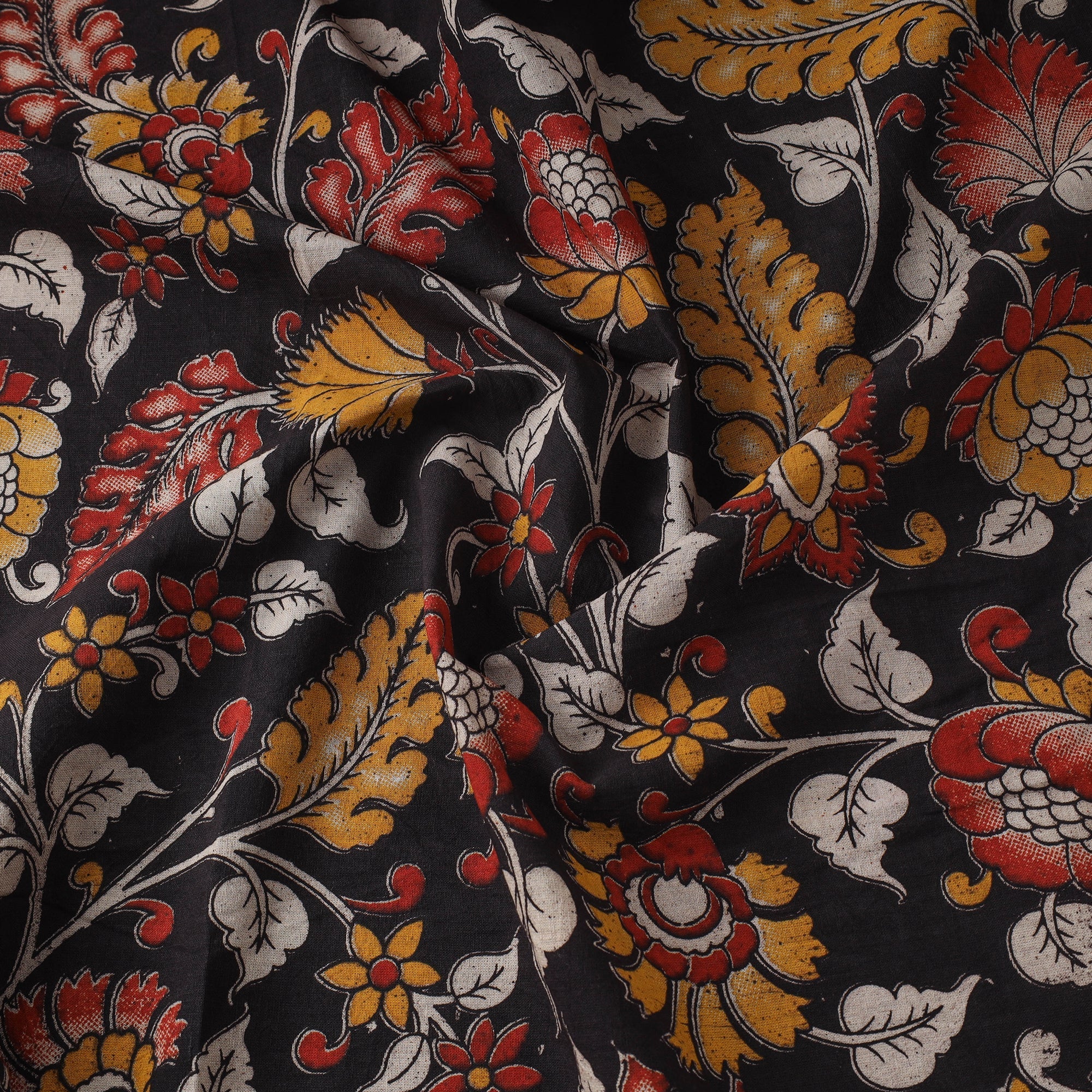 Black - Printed Cotton Kalamkari Fabric 15 - Image 3