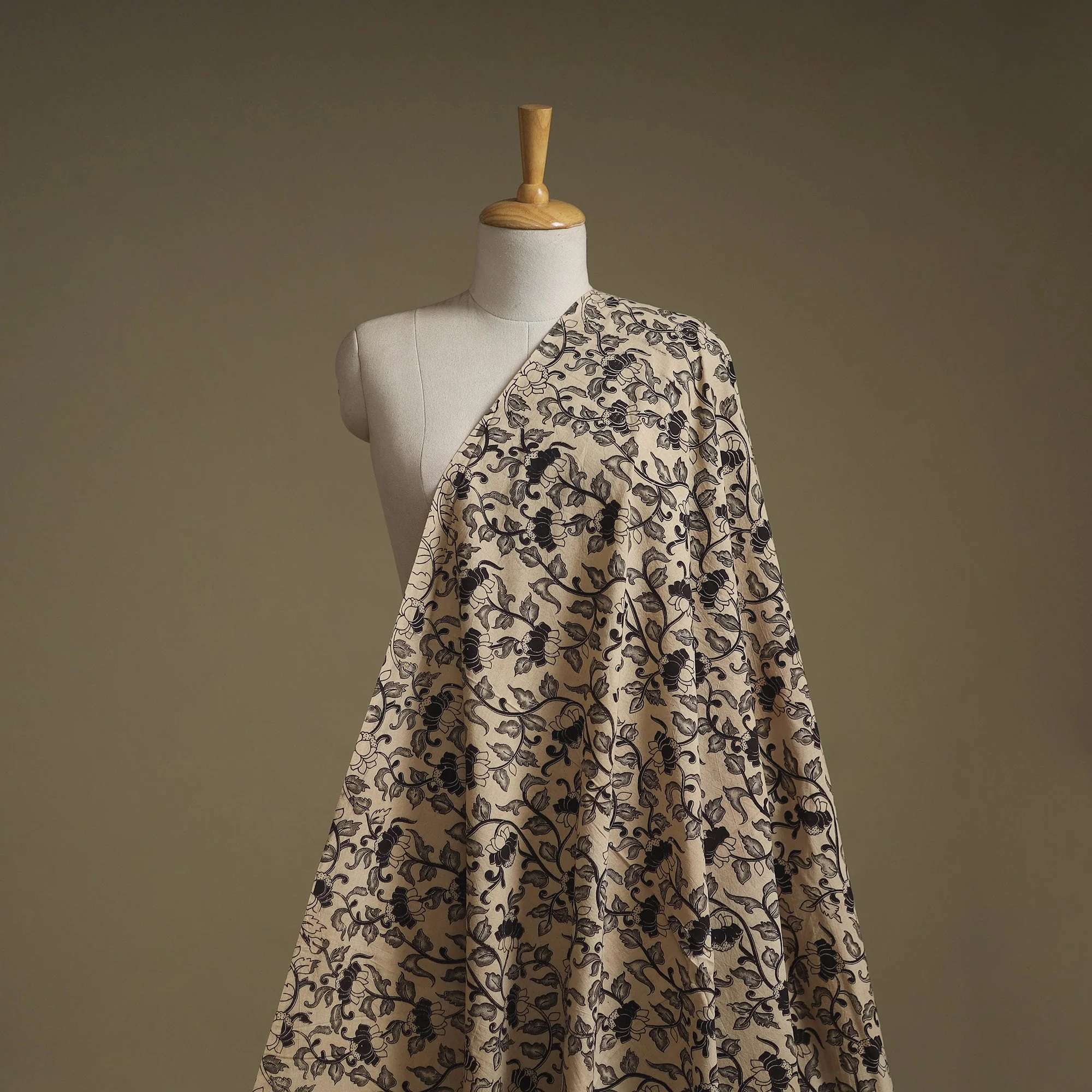 Beige - Printed Cotton Kalamkari Fabric 15
