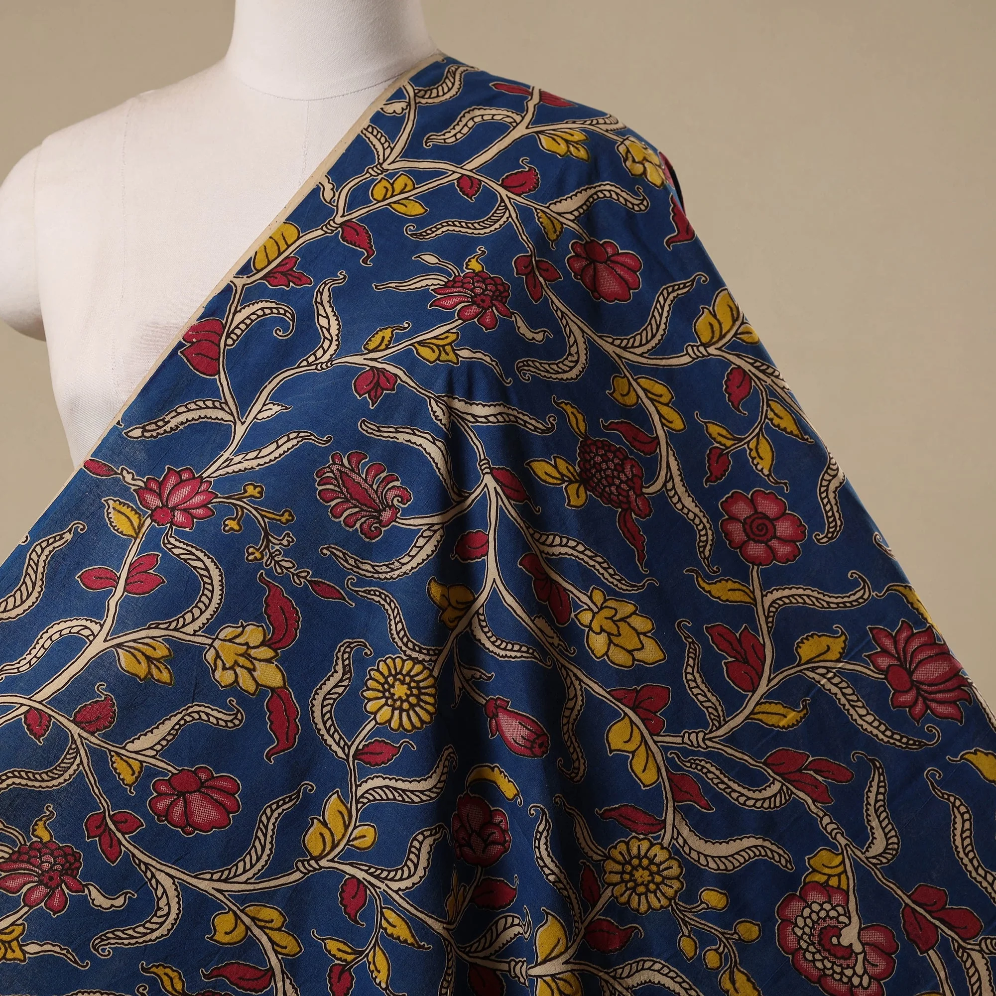 Blue - Printed Cotton Kalamkari Fabric 16 - Image 2