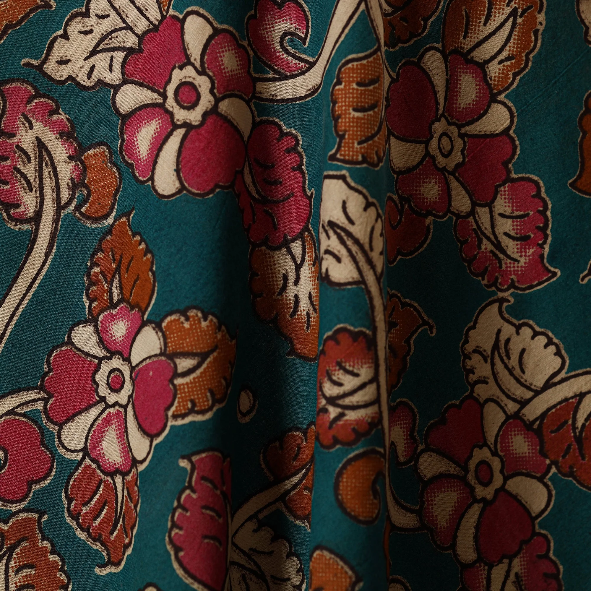 Green - Printed Cotton Kalamkari Fabric 16 - Image 3