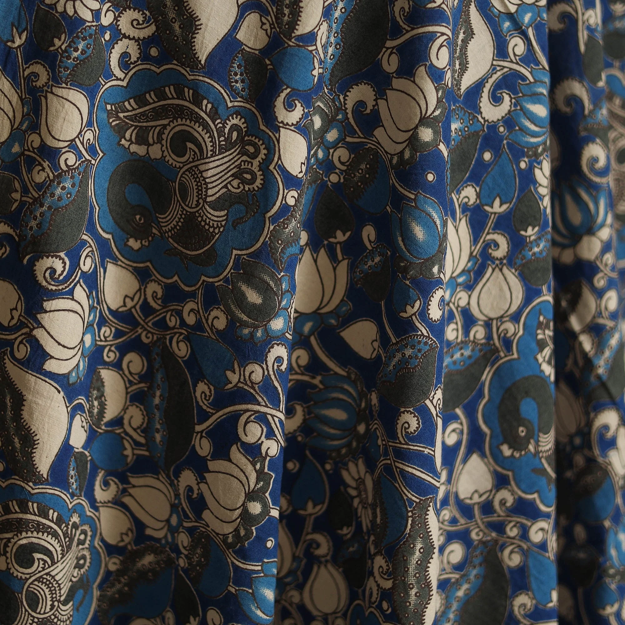 Blue - Printed Cotton Kalamkari Fabric 17 - Image 3