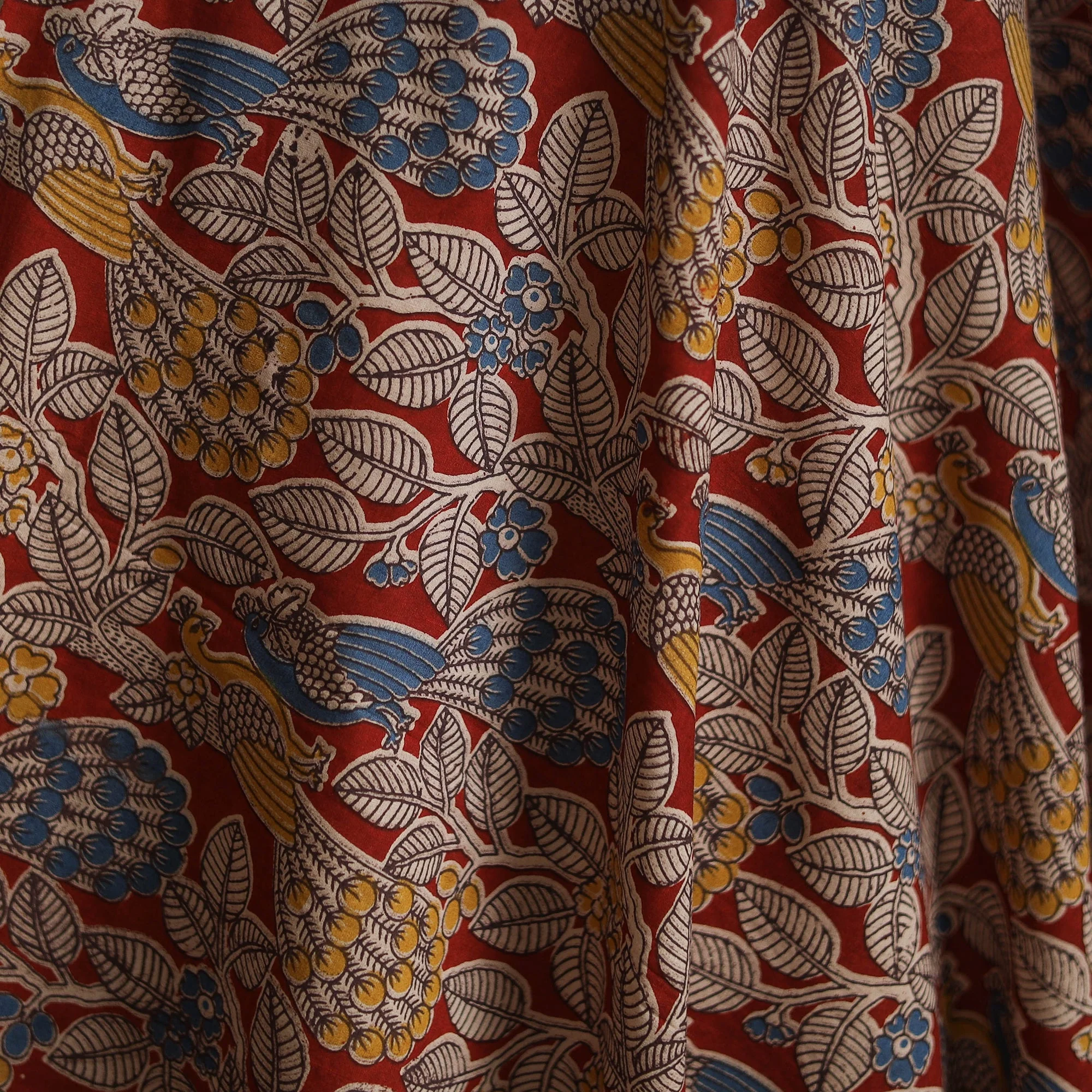 Red - Printed Cotton Kalamkari Fabric 18 - Image 3