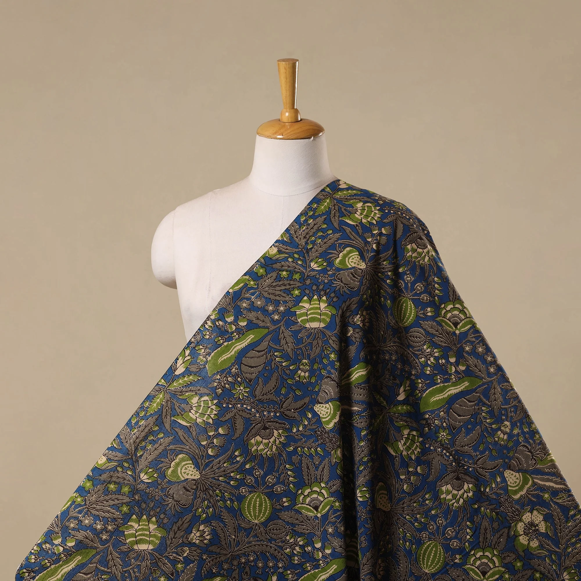 Blue - Printed Cotton Kalamkari Fabric 22