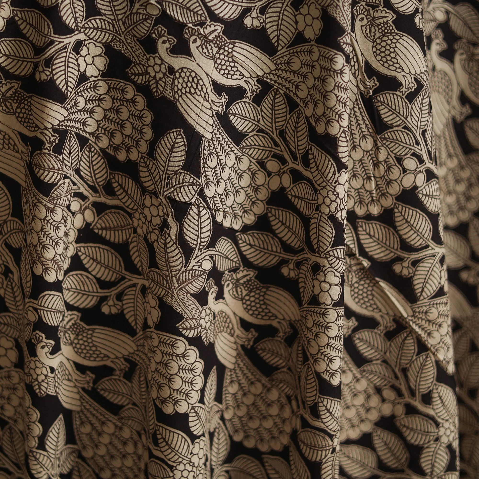 Black - Printed Cotton Kalamkari Fabric 23 - Image 3