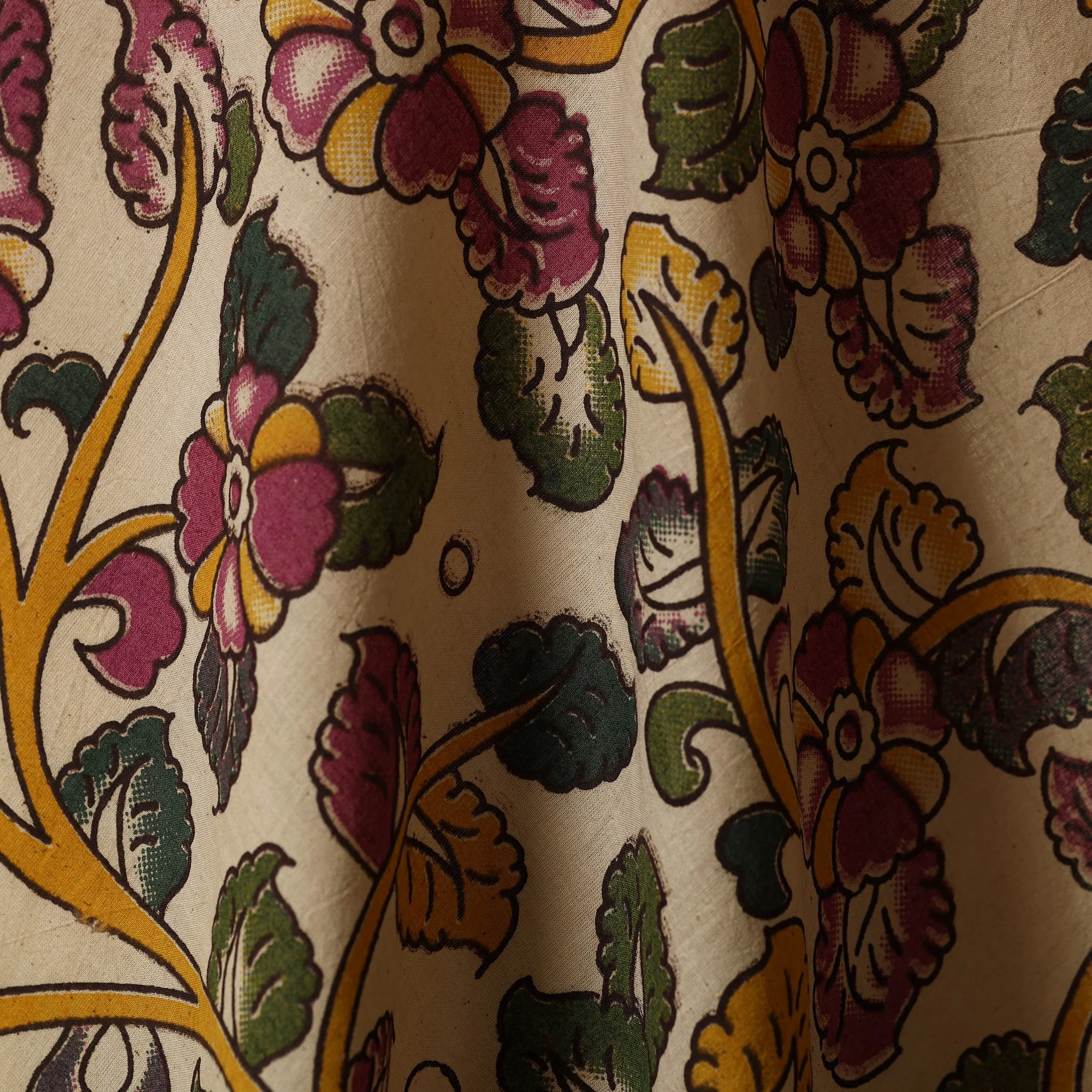Beige - Printed Cotton Kalamkari Fabric 31 - Image 3