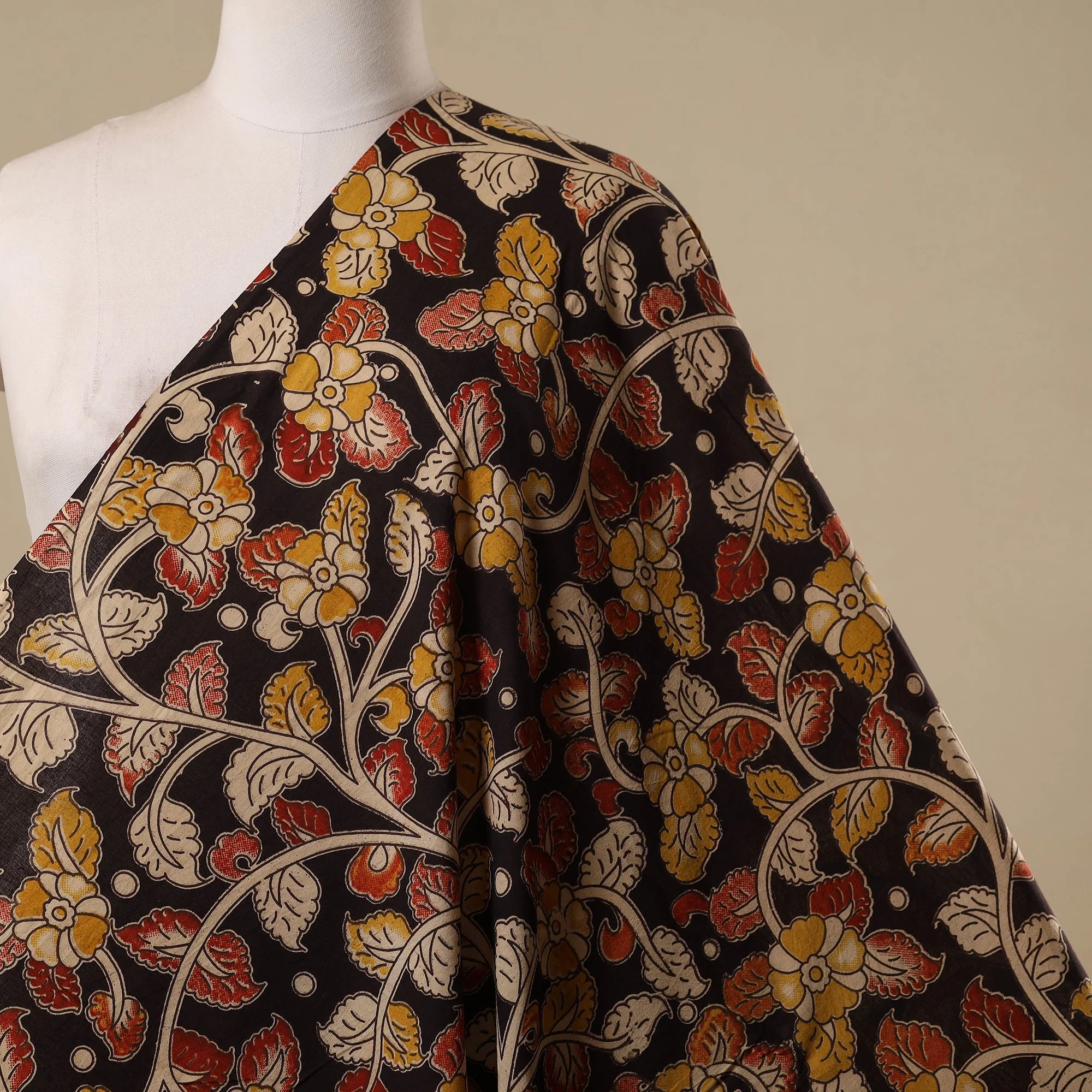 Black - Printed Cotton Kalamkari Fabric 36 - Image 2