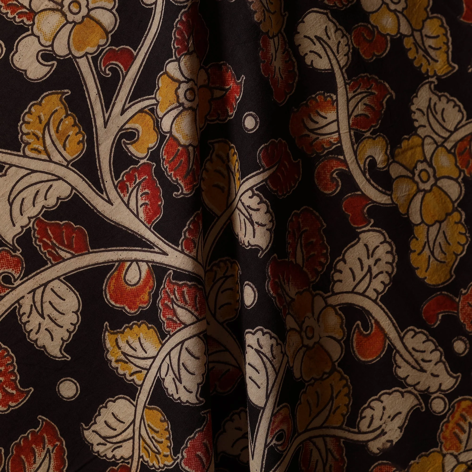 Black - Printed Cotton Kalamkari Fabric 36 - Image 3