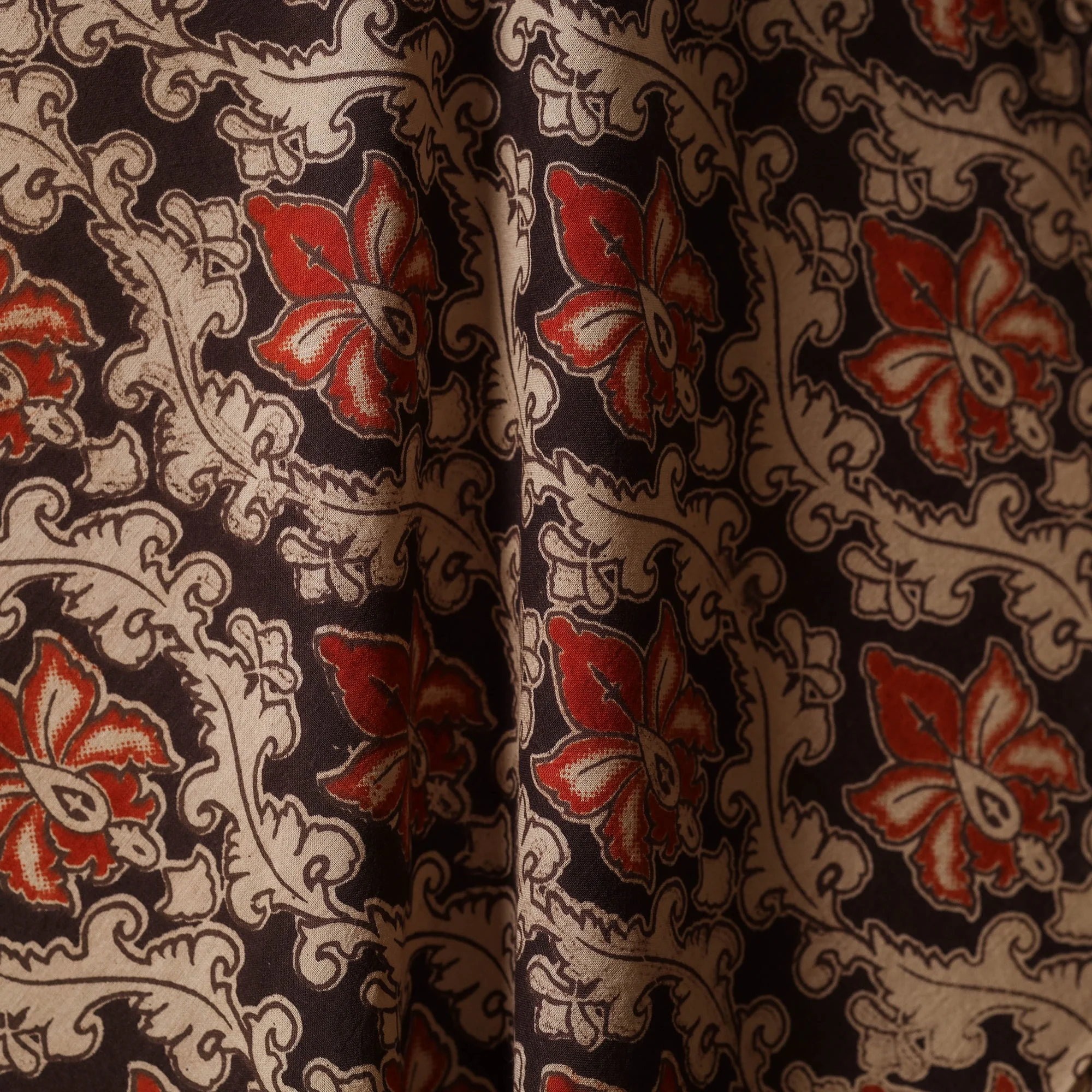 Black - Printed Cotton Kalamkari Fabric 42 - Image 3