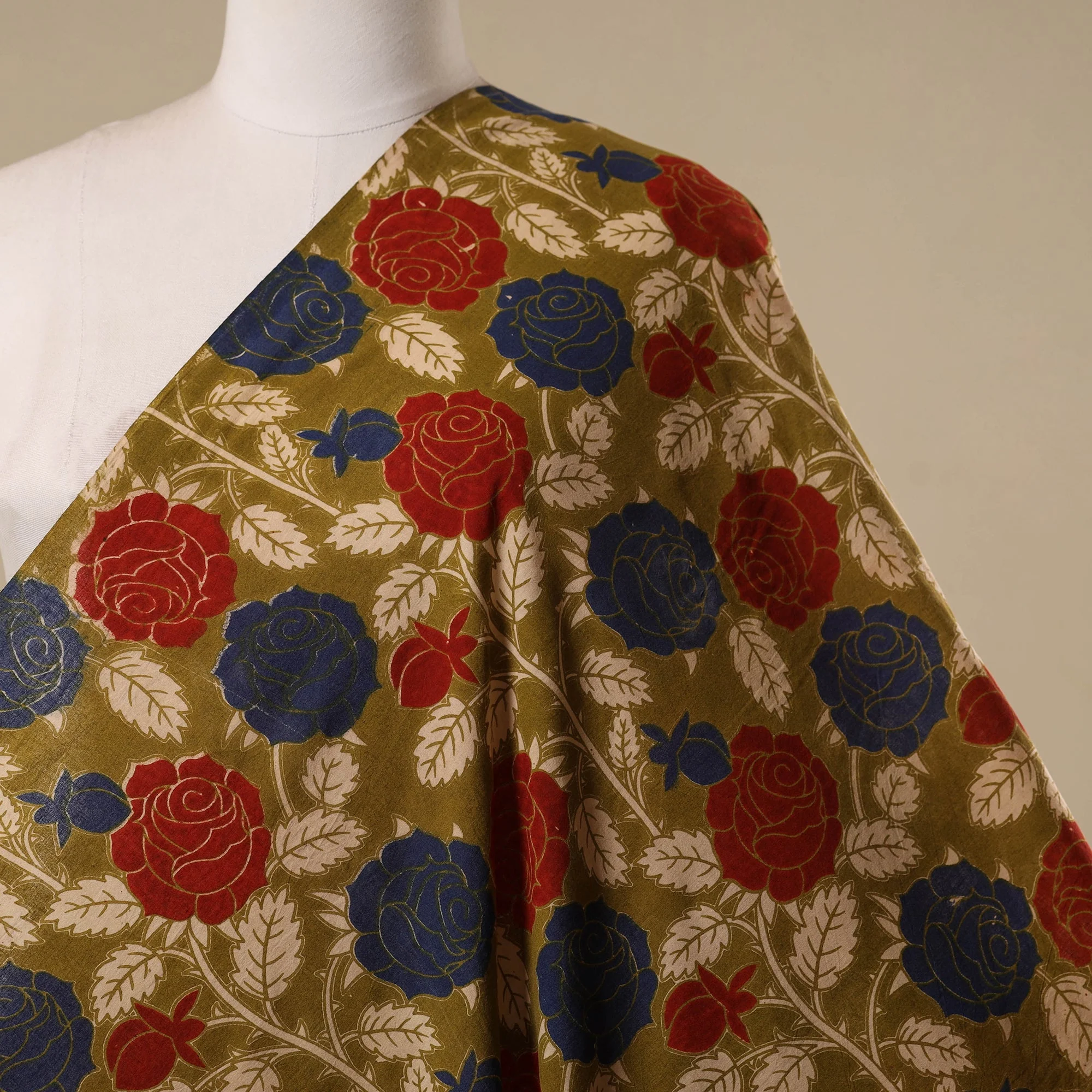 Green - Printed Cotton Kalamkari Fabric 44 - Image 2