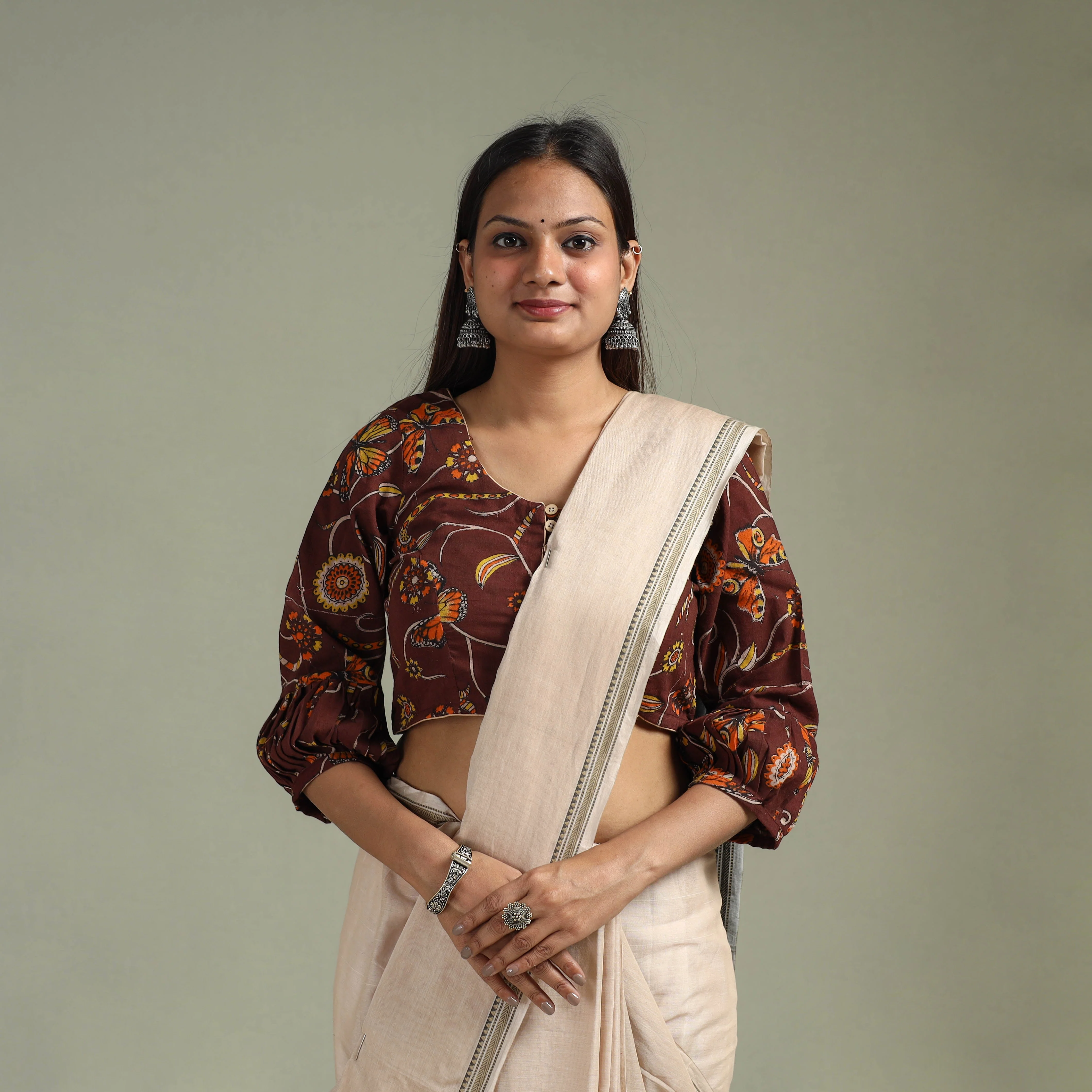 Brown - Printed Cotton Kalamkari Readymade Blouse 08