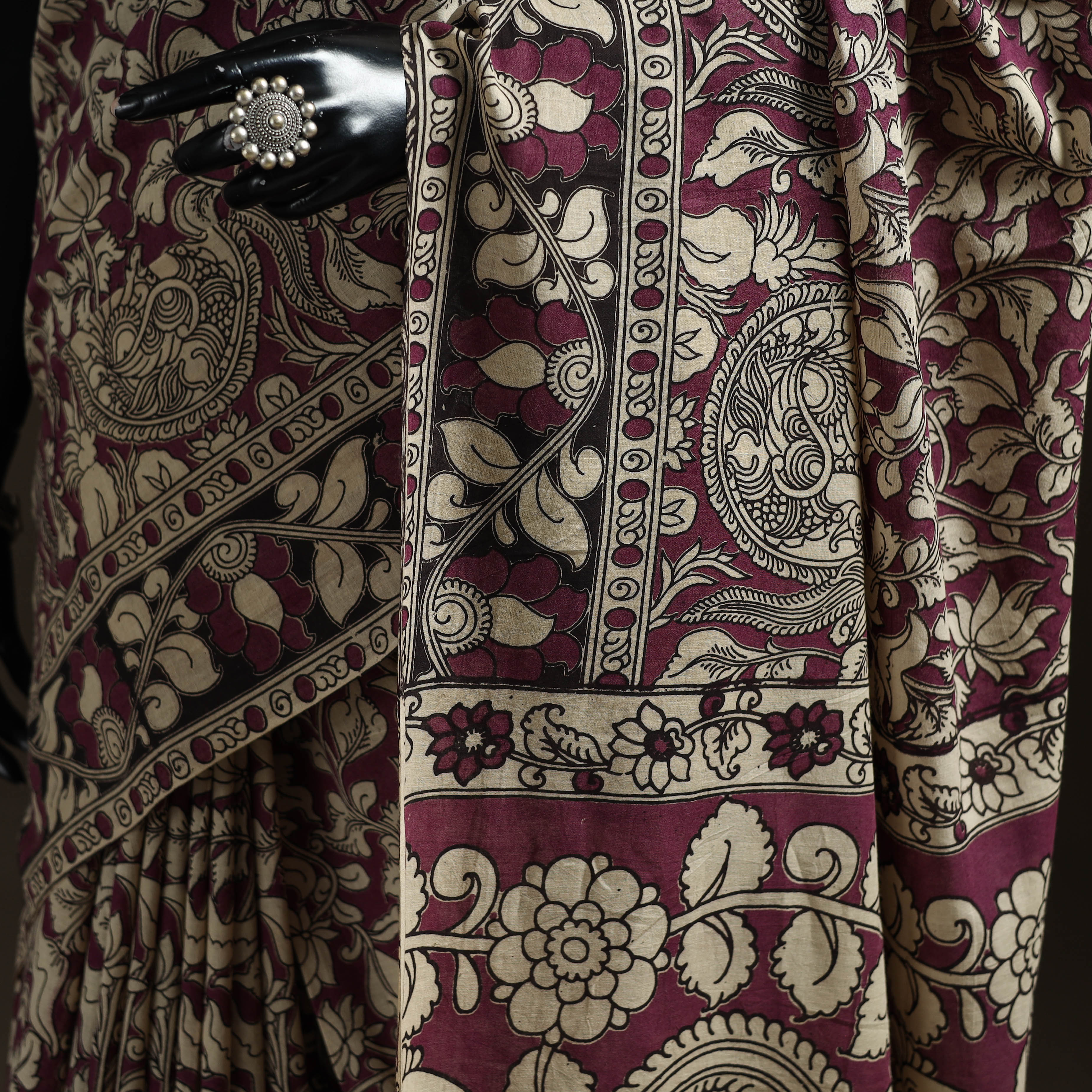 Printed Cotton Kalamkari Saree 12 - Image 3