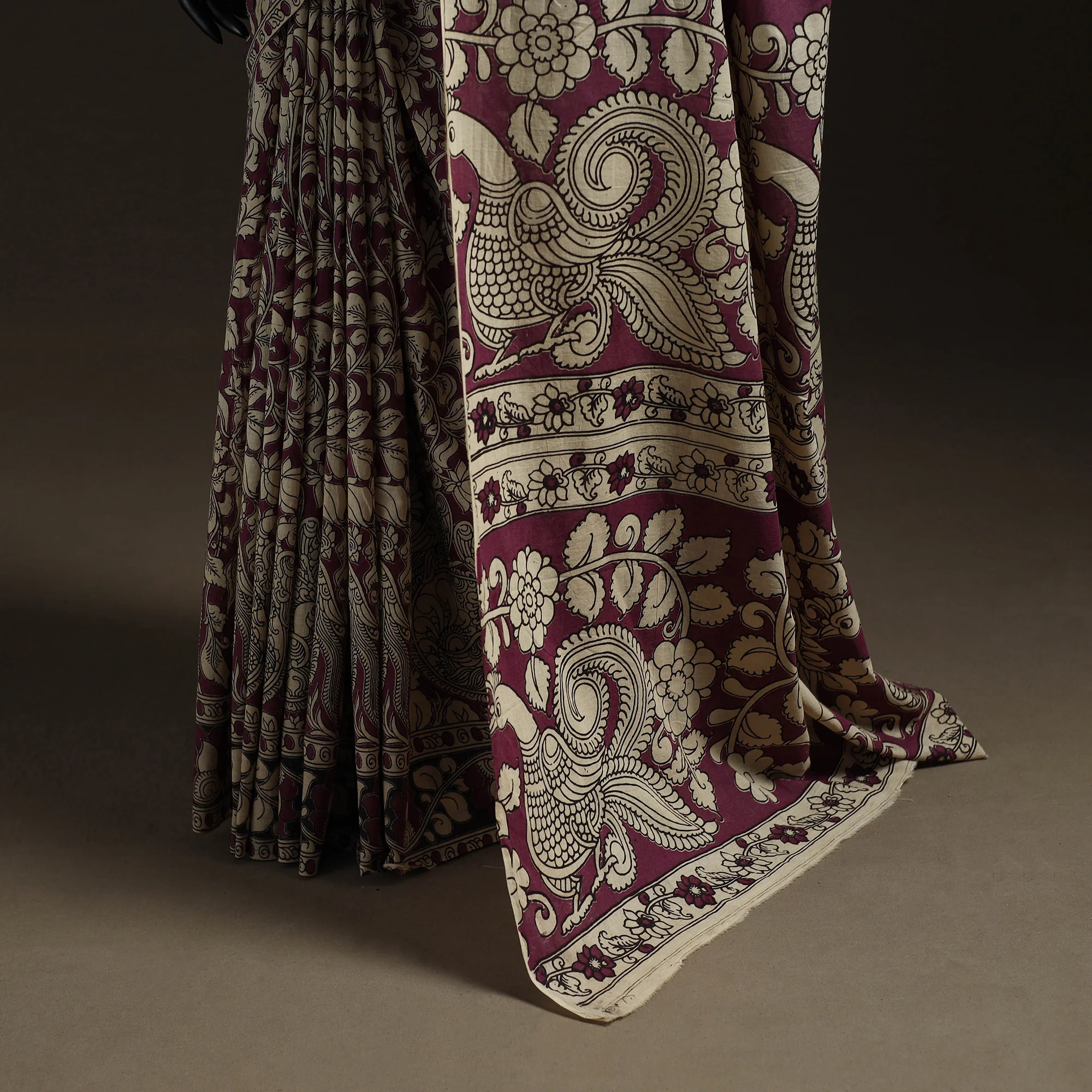 Printed Cotton Kalamkari Saree 12 - Image 4