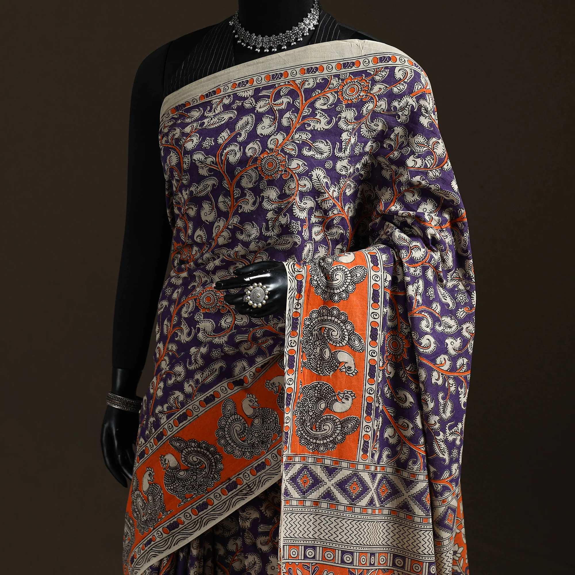 Printed Cotton Kalamkari Saree 20 - Image 2