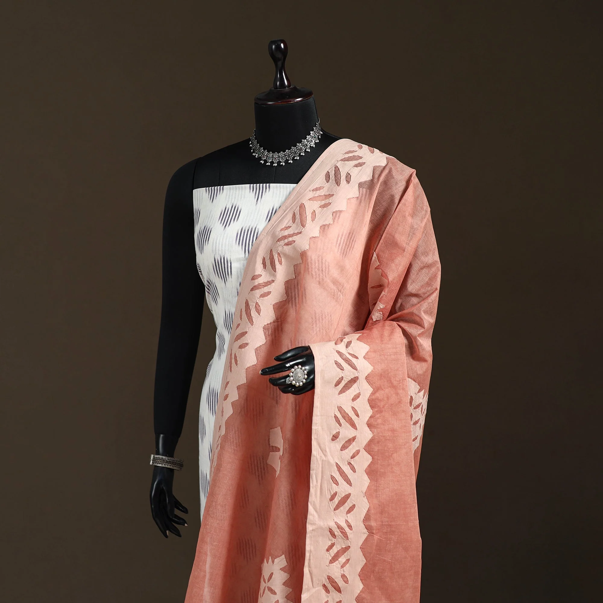 Peach - Pure Cotton Barmer Cutwork Applique Dupatta 06 - Image 2