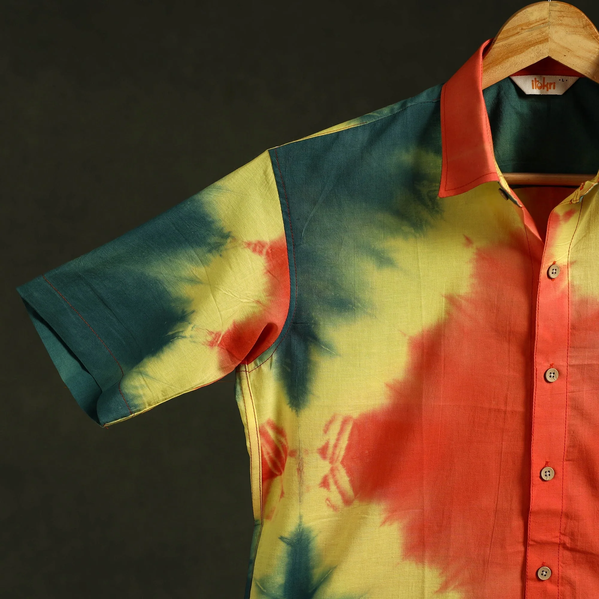 Multicolor - Pure Cotton Half Sleeve Tie-Dye Men Shibori Shirt 12 - Image 6