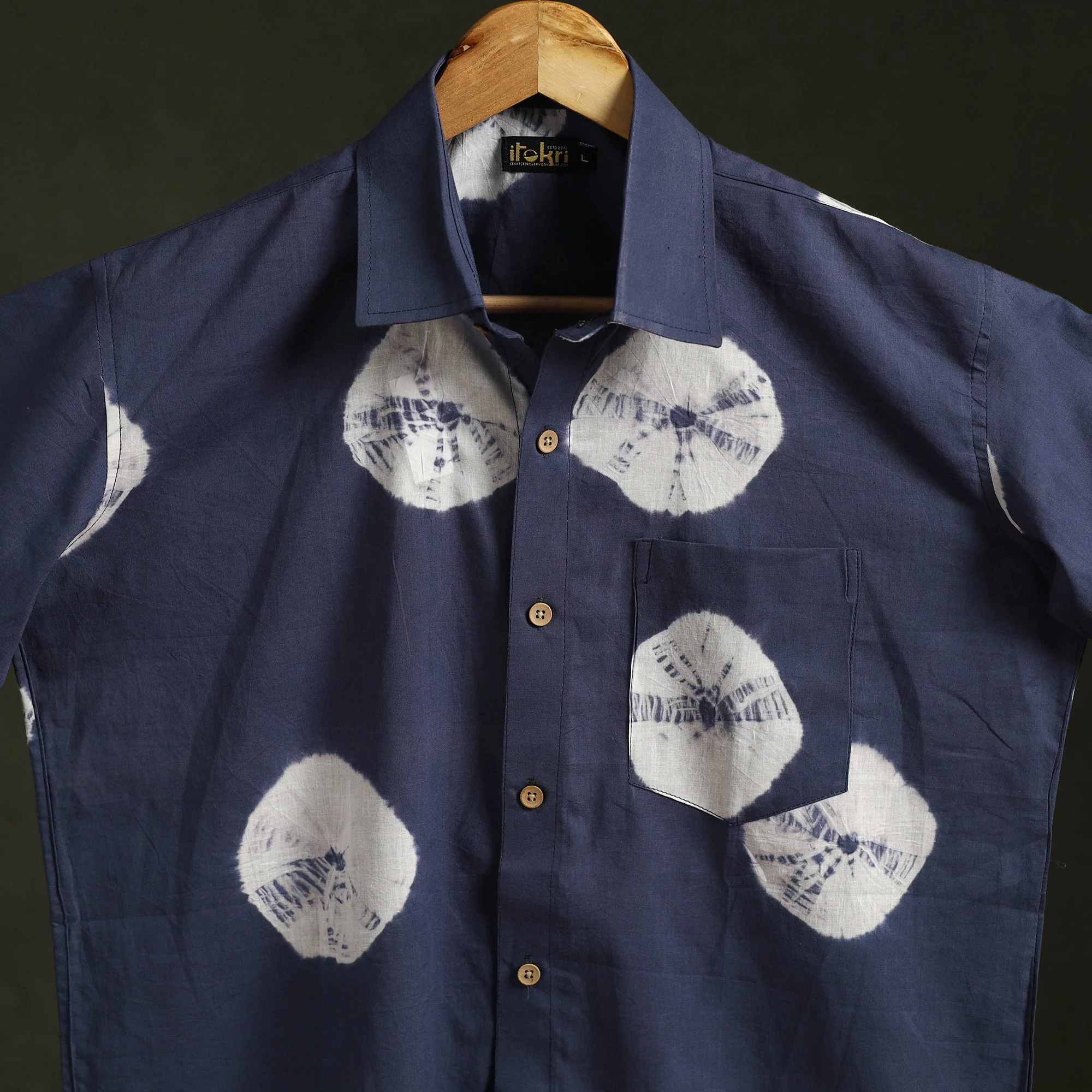 Blue - Pure Cotton Half Sleeve Tie-Dye Men Shibori Shirt 37 - Image 3