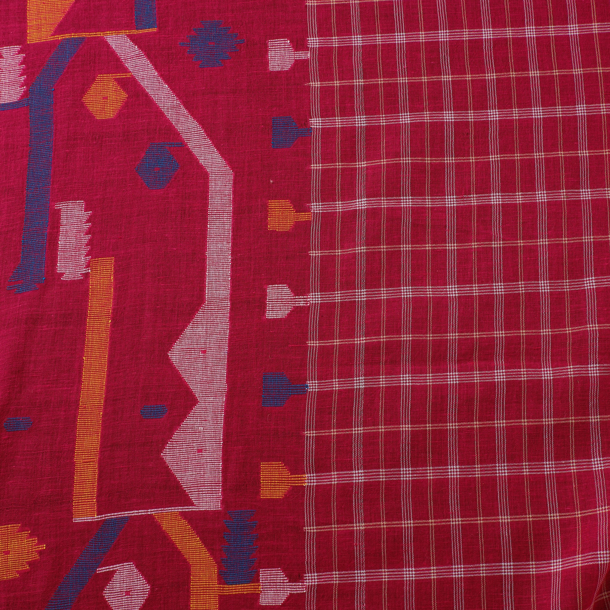 Pink - Pure Handloom Cotton Bengal Jamdani Fabric 03 - Image 4