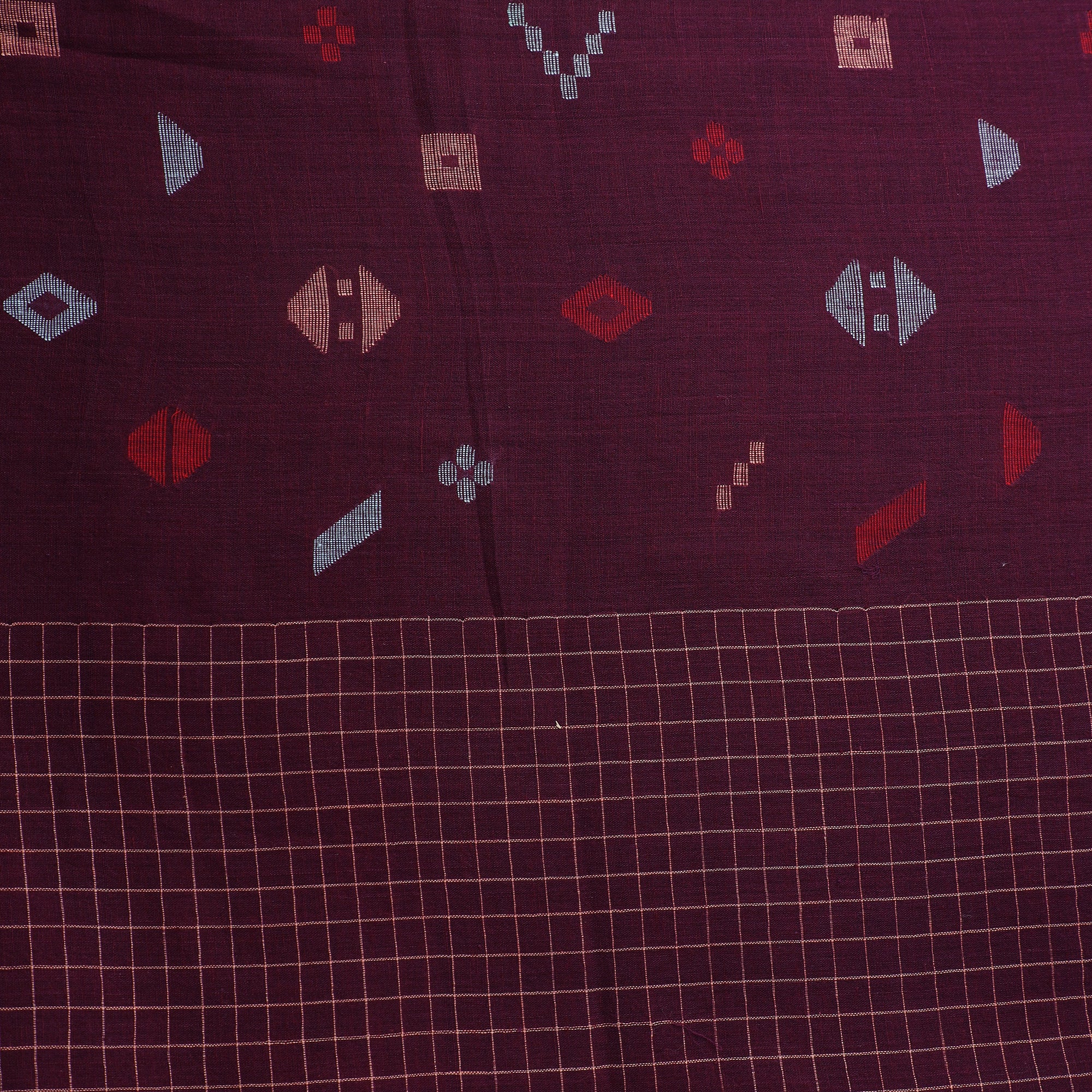 Purple - Pure Handloom Cotton Bengal Jamdani Fabric 07 - Image 4