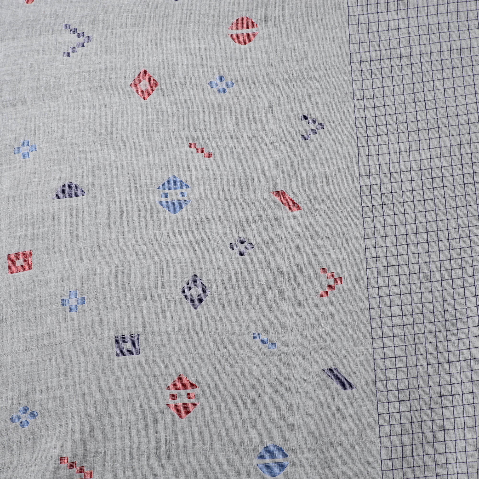 White - Pure Handloom Cotton Bengal Jamdani Fabric 08 - Image 4