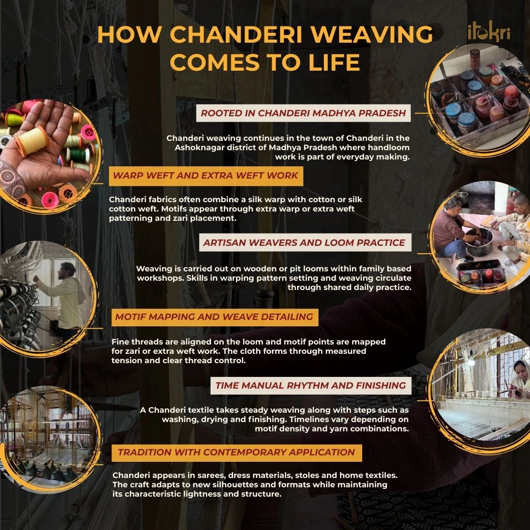 Beige - Pure Handloom Cotton Thread Buti Chanderi Saree 04 - Image 5
