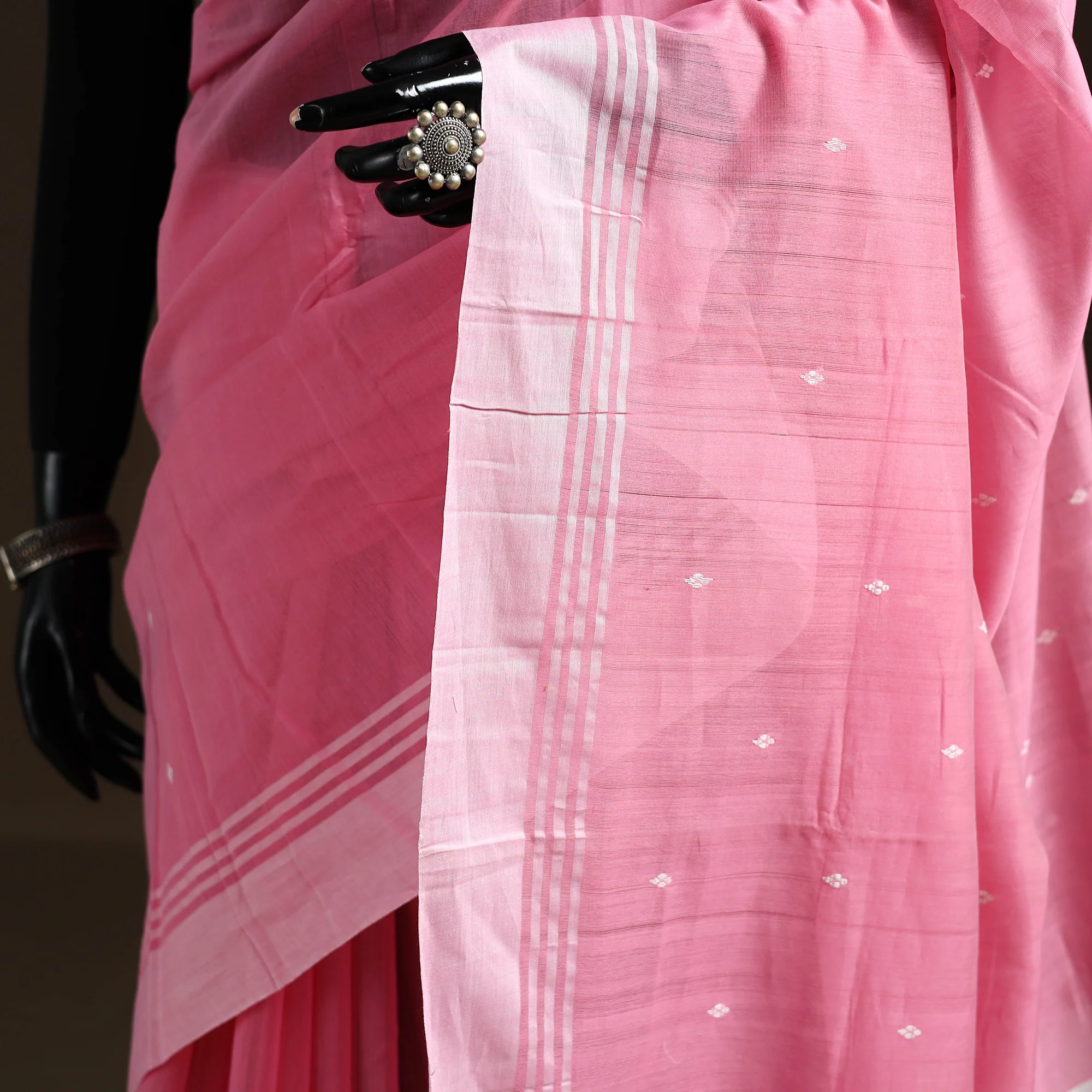 Pink - Pure Handloom Cotton Thread Buti Chanderi Saree 19 - Image 3