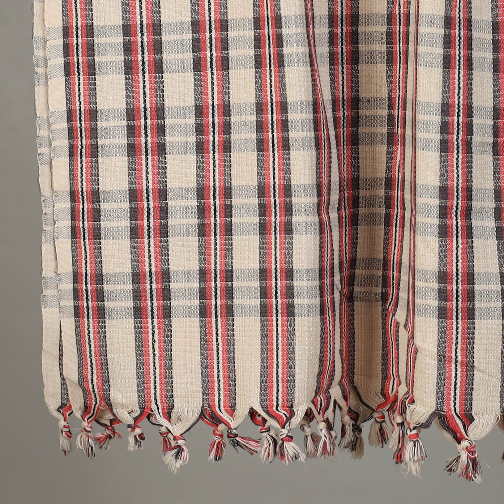 Red - Pure Handloom Fine Cotton Checks Bath Towel 46 - Image 3