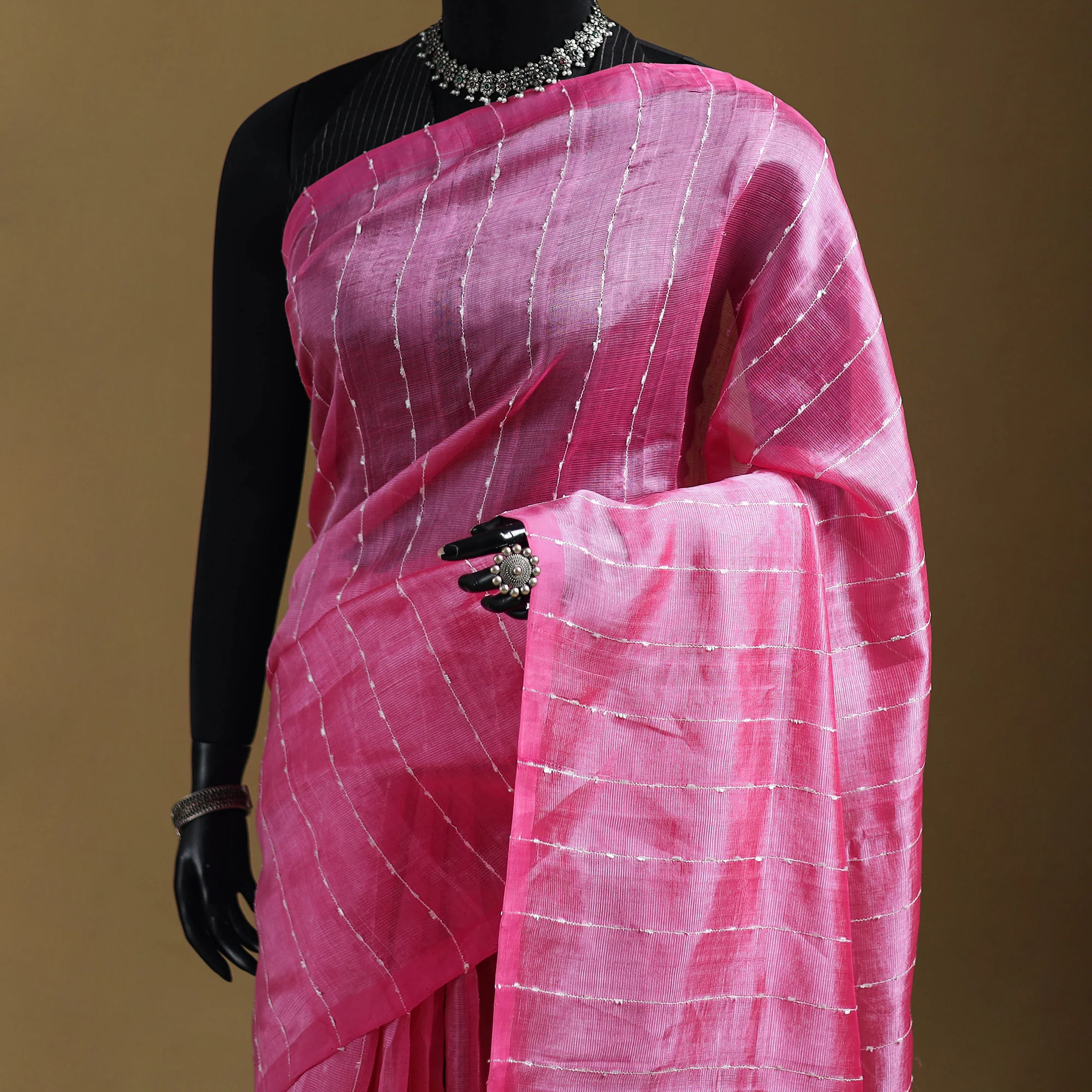 Pink - Pure Handwoven Mangalagiri Silk Cotton Pattu Saree 15 - Image 2