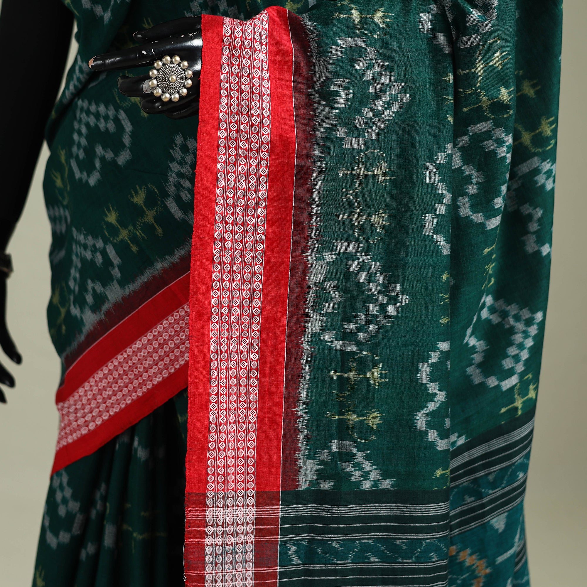 Green - Pure Handwoven Sambalpuri Ikat Cotton Saree 04 - Image 3