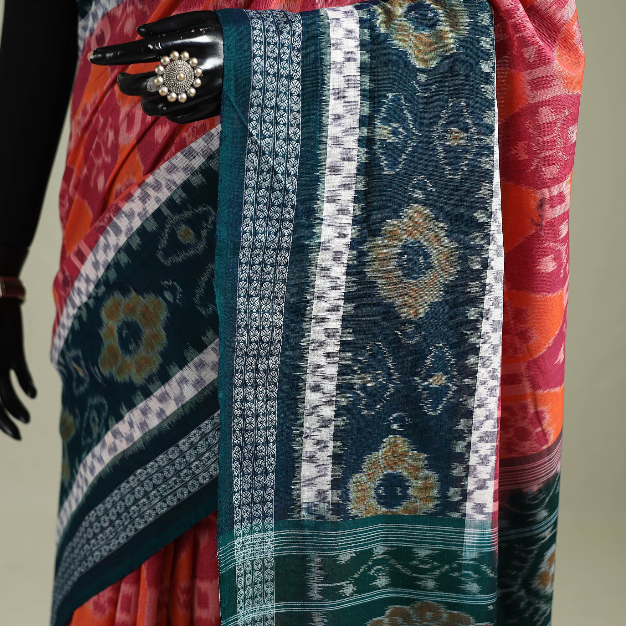 Green - Pure Handwoven Sambalpuri Ikat Cotton Saree 11 - Image 3