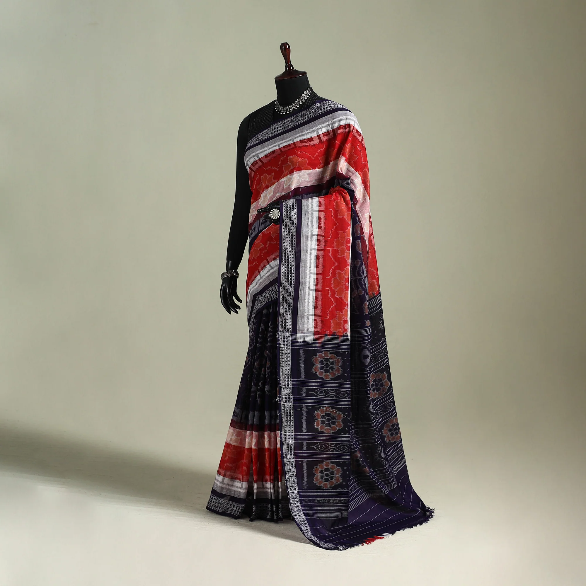 Black - Pure Handwoven Sambalpuri Ikat Cotton Saree 12