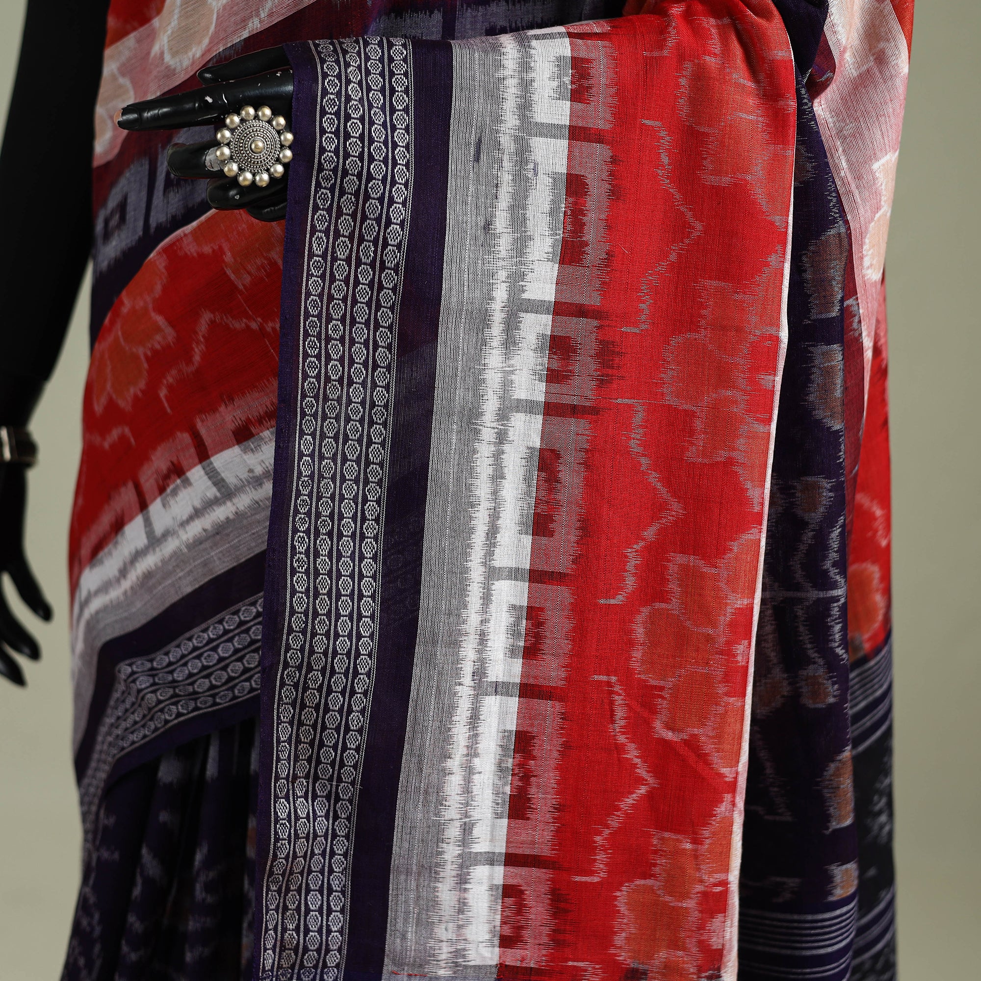 Black - Pure Handwoven Sambalpuri Ikat Cotton Saree 12 - Image 3