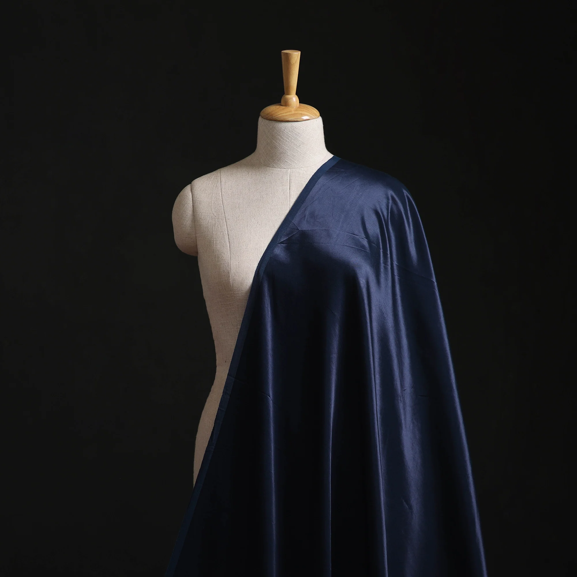 Blue - Pure Mashru Silk Plain Fabric (Width - 46 in) 05 - Image 2
