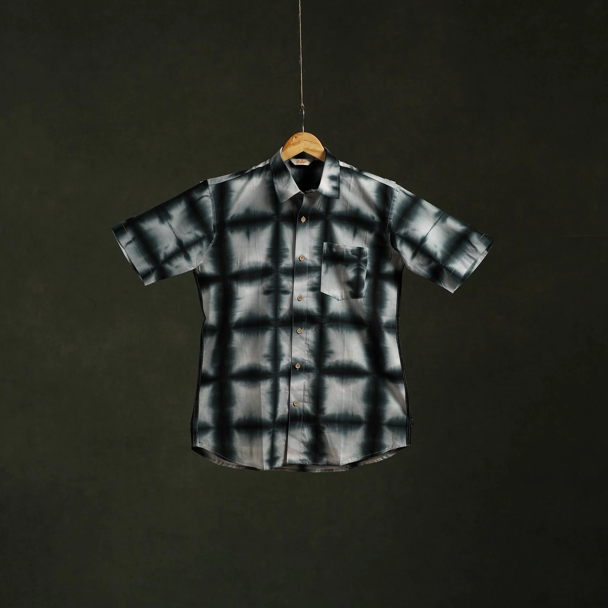 Black - Pure Mul Cotton Half Sleeve Tie-Dye Men Shibori Shirt 02 - Image 2