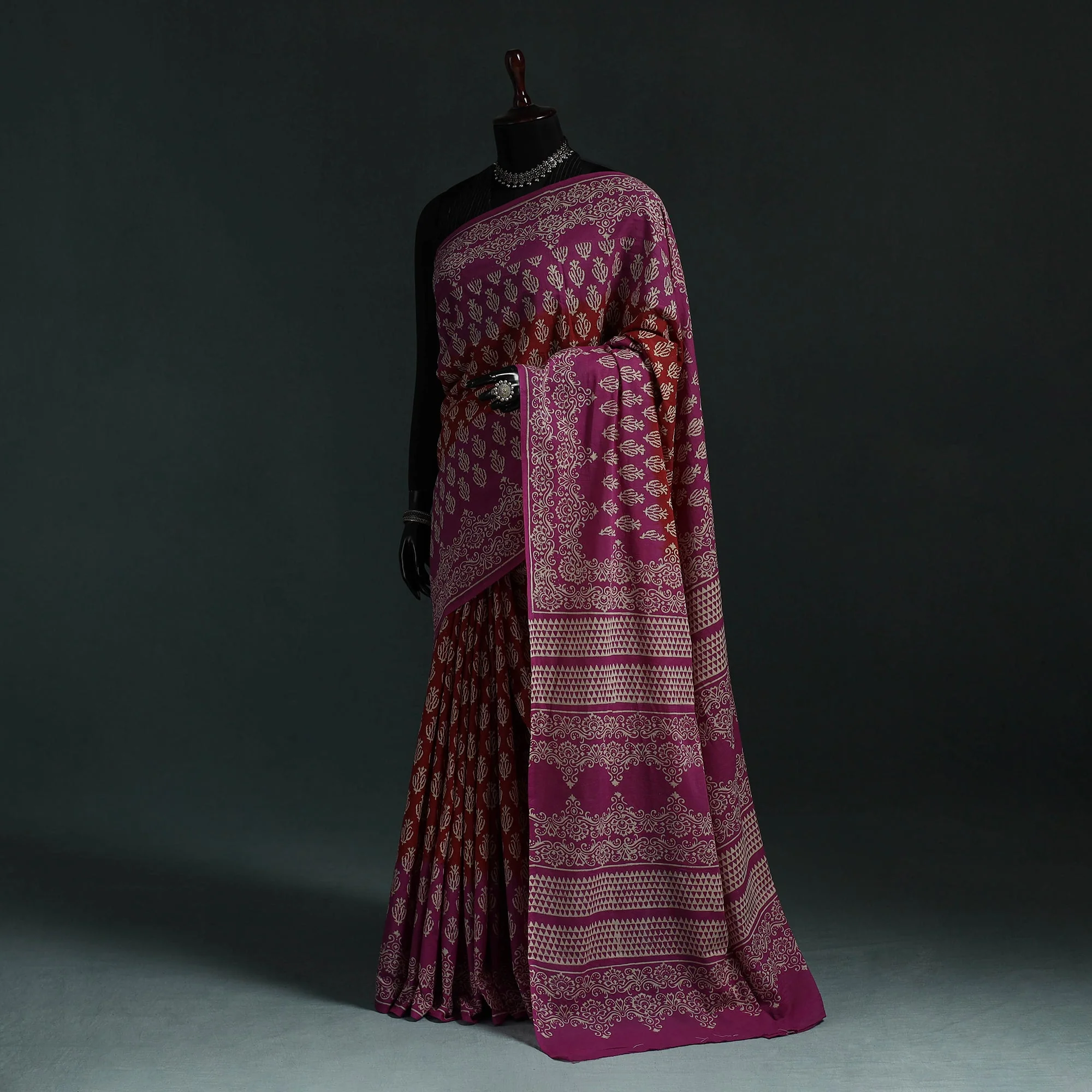 Purple - Pure Mul Cotton Hand Block Jaipur Print Saree 18