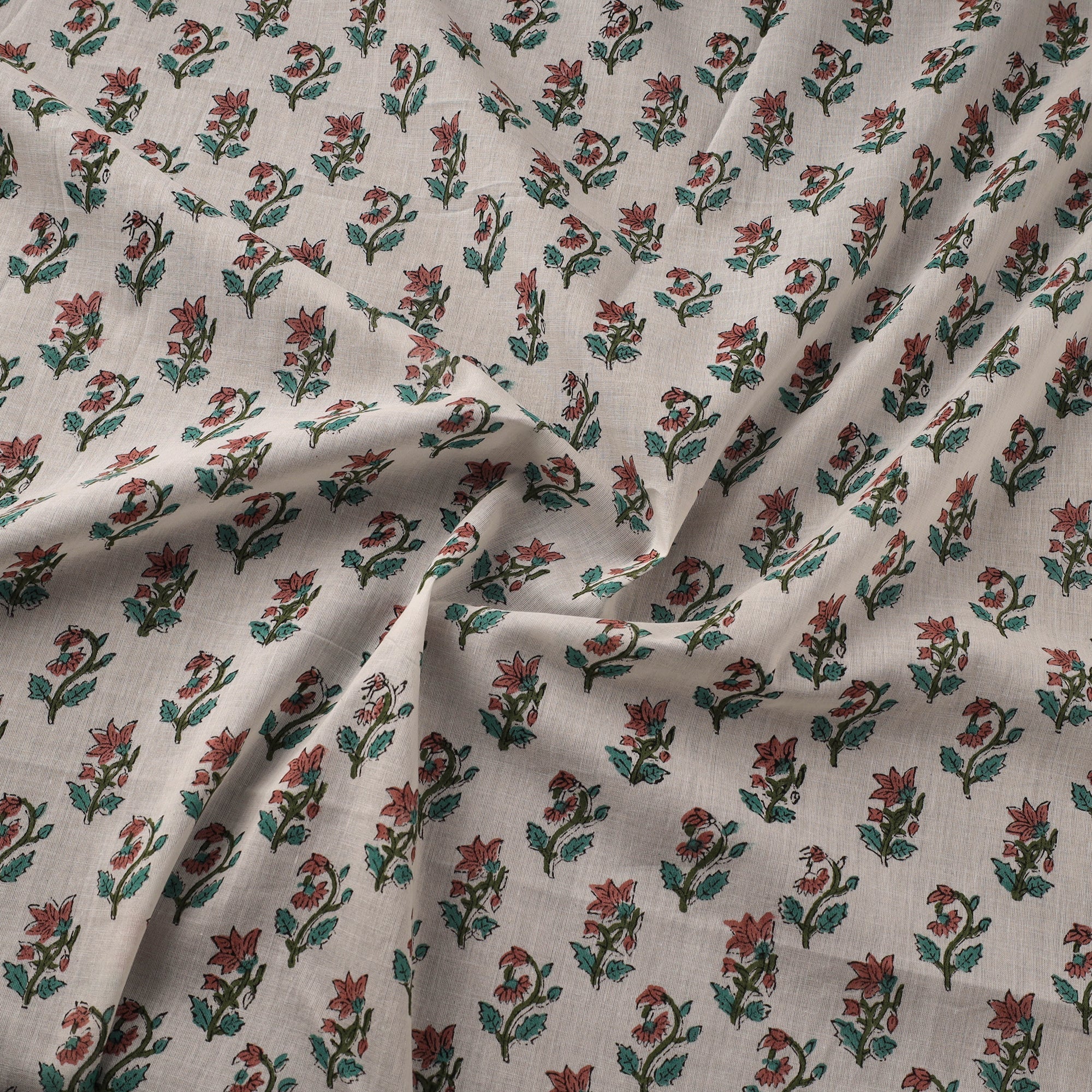 White - Pure Mul Cotton Hand Block Sanganeri Print Fabric 05 - Image 3